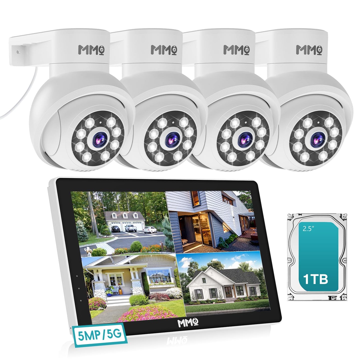 ?Wireless Pro, 3K &10CH?5MP Security Cameras Wireless Outdoor with 10.1" LCD Monitor, 4PCS WiFi PTZ Security Cameras with 4K NVR for Home