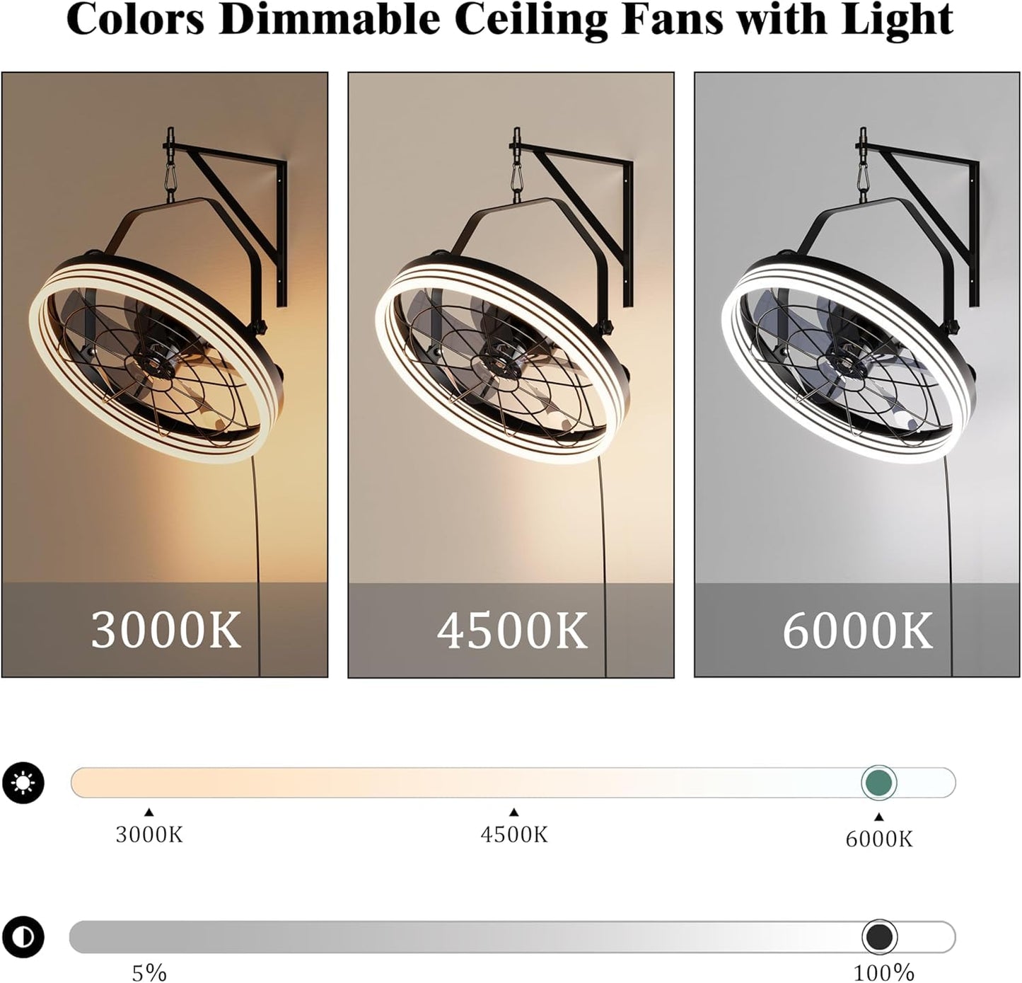 Plug In Wall Mount Fan, 20 Inch Wall Mount Fan with Light, LED Frame