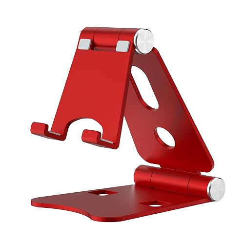 HZZADZXW Dual Folding Cell Phone Stand, Adjustable Foldable Desktop Phone Holder for Desk, Aluminum Phone Dock Cradle, Compatible with iPhone 17 16 15