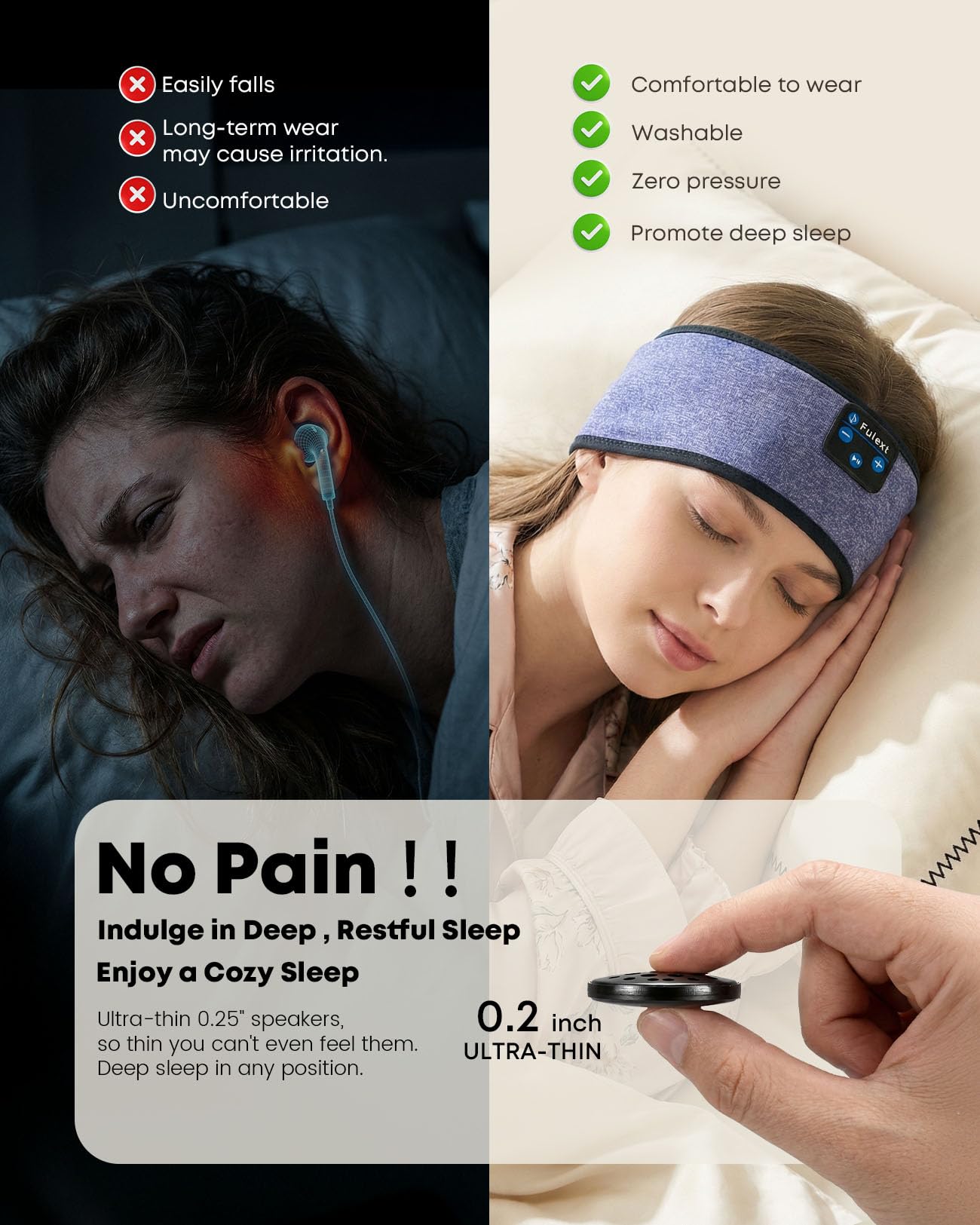 Fulext Sleep Headphones Headband10Hrs Bluetooth Headband with Cozy Earbuds Comfortable Sleeping Headphones for Side Sleepers, Sleep & Lounge Gift…