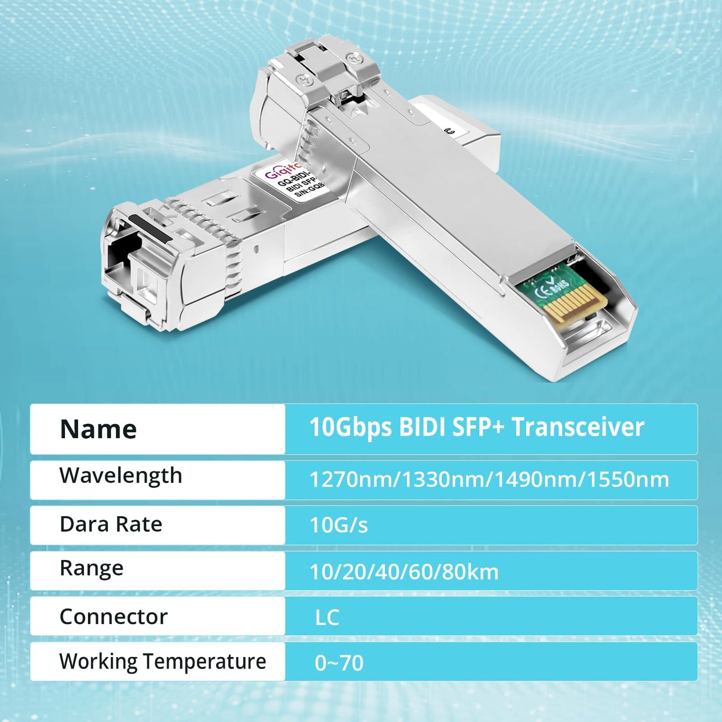 1 Pair 10GBASE-BX10-UD BiDi SFP+ Module, TX 1270nm/1330nm, RX 1330nm/1270nm, 10km DOM Simplex LC/'SMF Optical Transceiver Networking Mini Gbic