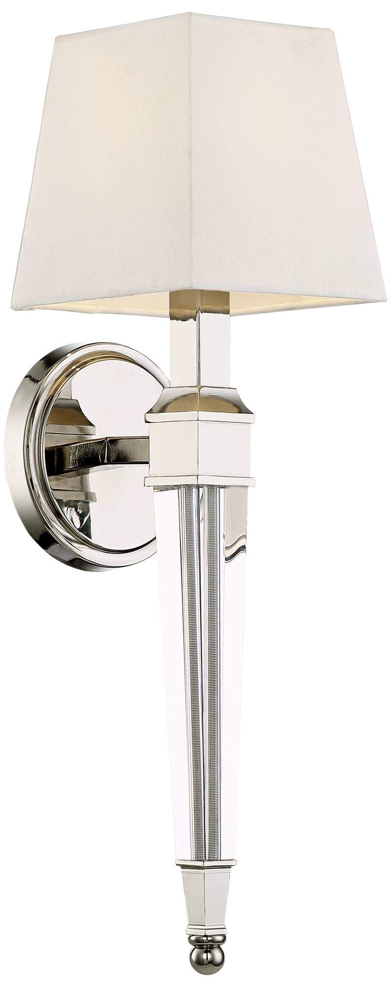Possini Euro Design Irene Modern Wall Lamp Polished Nickel Silver Hardwired 6" Wide Fixture Mounted Clear Fluted Column Arm White Fabric Shade Bedroom