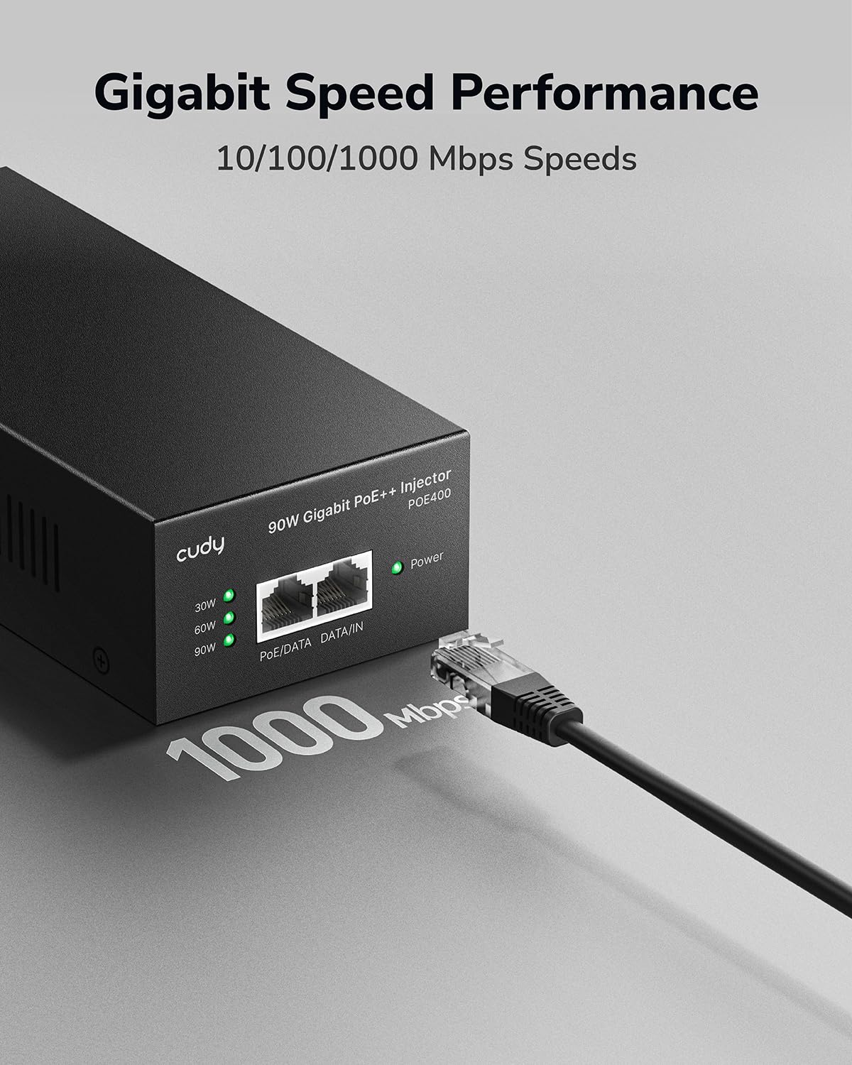 Cudy POE400 90W Gigabit Ultra PoE++ Injector Adapter, IEEE 802.3 bt /802.3at/802.3af Compliant, Up to 90W Ultra Power Supply, 10/100/1000Mbps Shielded