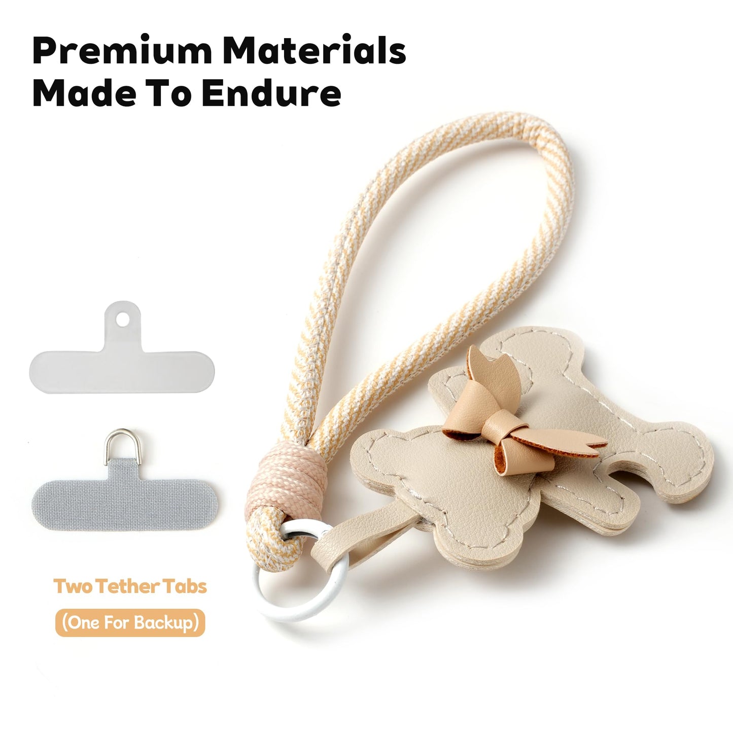 Spetase Phone Lanyard, Anti-Theft Phone Strap, Hands-Free & Detachable Cellphone Wrist Strap, Smartphone Charm & Bag Charm with Tether Tab (Creamy