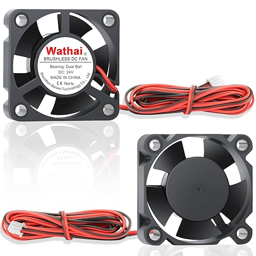 Wathai 2pcs 3010 30mm Fan 24V Dual Ball DC Brushless 3D Printer Micro 24 Volt Cooling Fans 30x30x10mm 2Pin with 1000 mm / 3.3 FT Wires for 3D Printer
