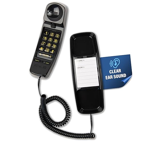 Med-Pat T-4 Full-Featured Trimline Telephone w/Ring/in-Use Light Indicator - Corded Wall Phone w/Full Range Volume Control, Hearing Aid Compatible