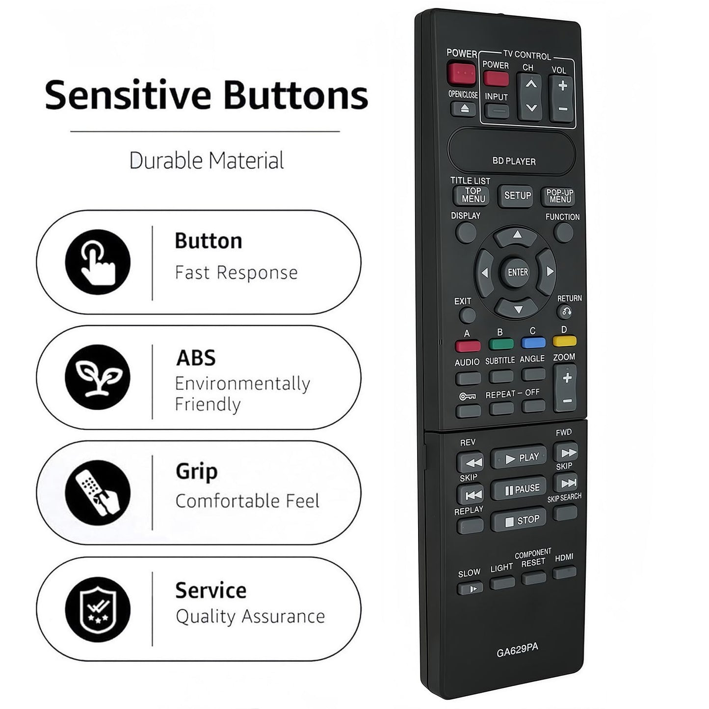 Replacement Remote Control Compatible for Sharp Blu-ray BD DVD AQUOS Disc Player BD-HP21 BD-HP21U BD-HP21X BD-HP21S RRMCGA900WJPA GA629PA BD-HP50U