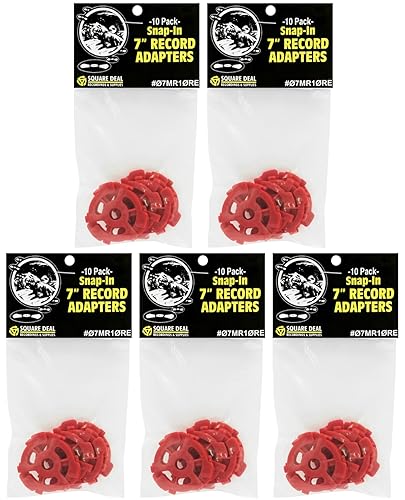 (50) Flat Red Plastic Record Adapters - Snap in Inserts to Make 7" 45rpm Records Fit on Standard Record Players - 5 packs of 10#07MR10RE