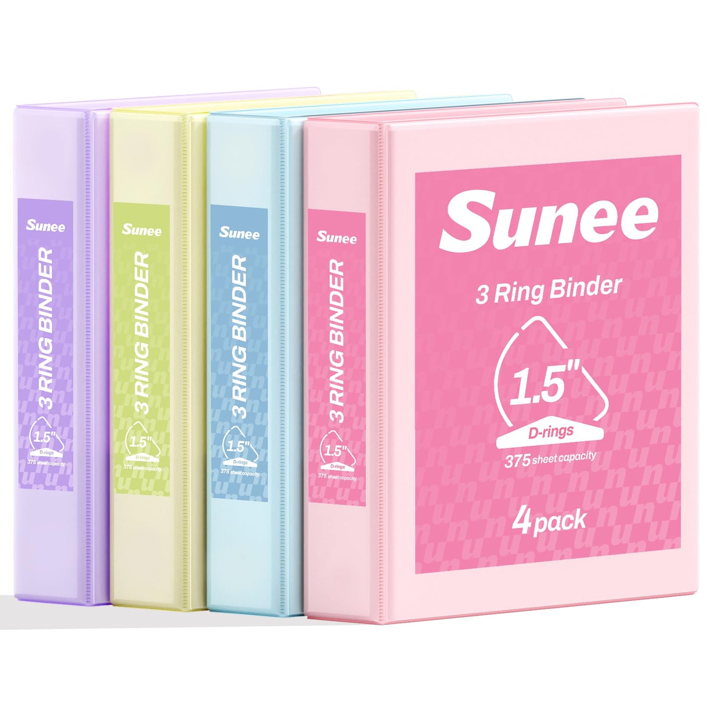 SUNEE 3 Ring Binder 1.5 Inch D Ring, Clear View Binder Three Ring PVC-Free (Fit 8.5x11 Inches) for School or Office Supplies, Assorted Pastel, 4 Pack