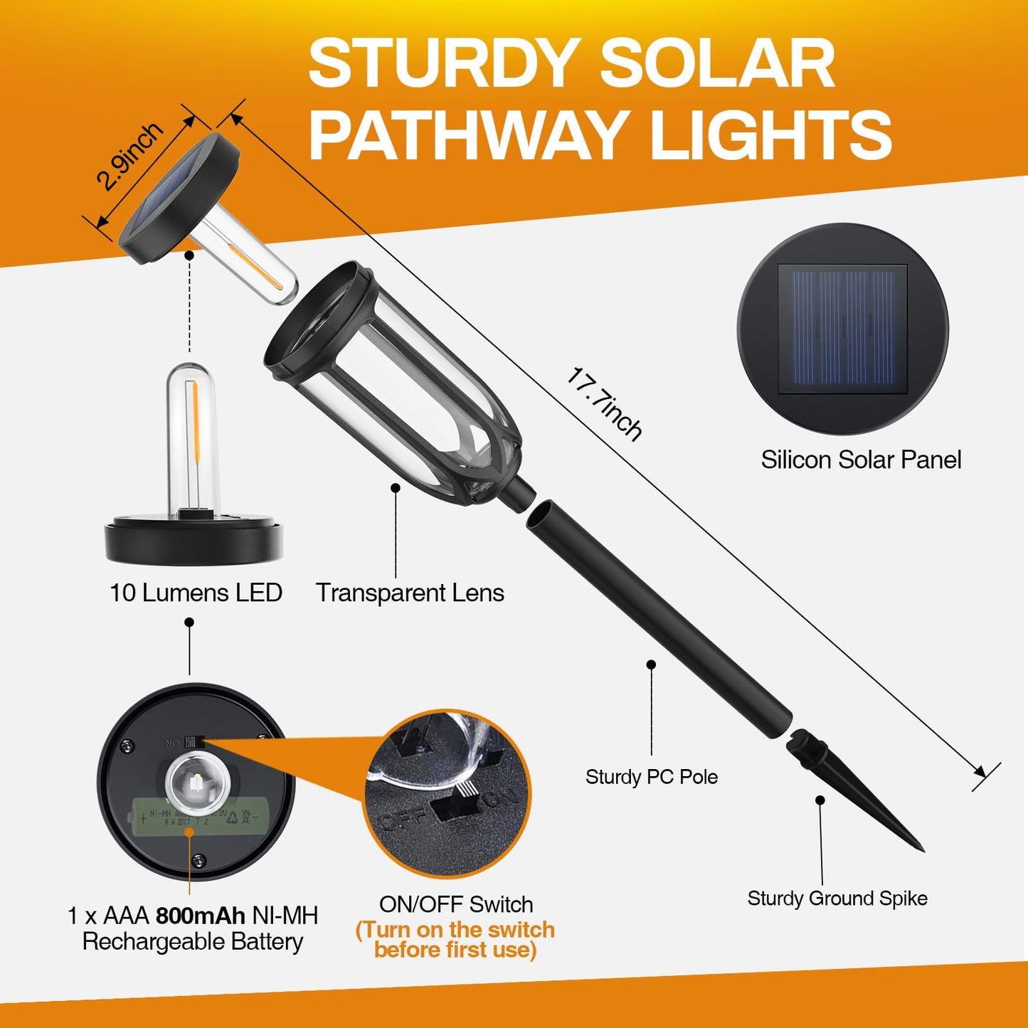 UMYBJRNDSA-Solar Lights Outdoor 8 Pack, Solar Pathway Lights, Solar Lights Outdoor Waterproof IP65, Bright Auto On/Off Garden Lights, Solar Landscape