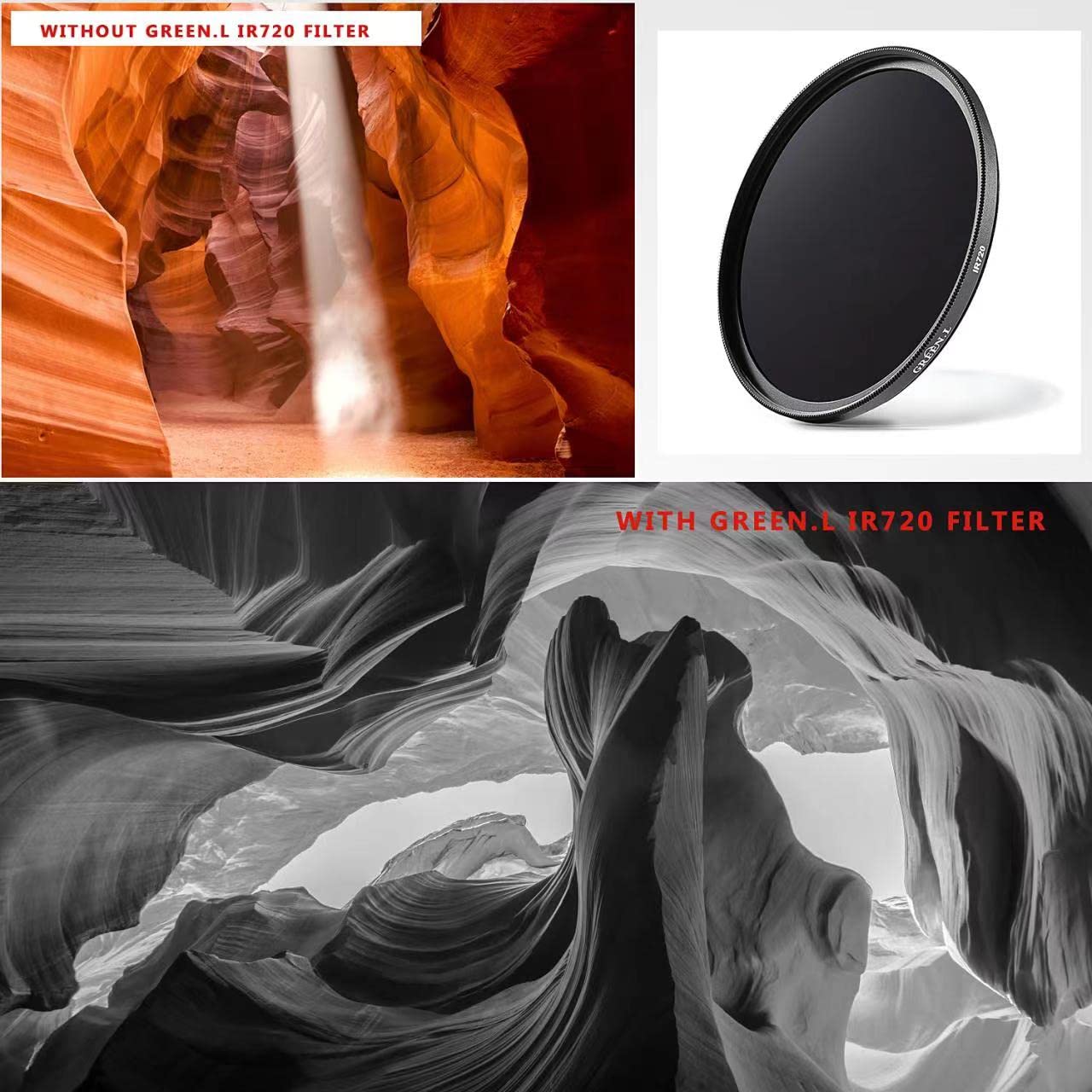 GREEN.L 55mm Infrared Filter, 55mm IR 720nm (R72) Filter for Camera Lens