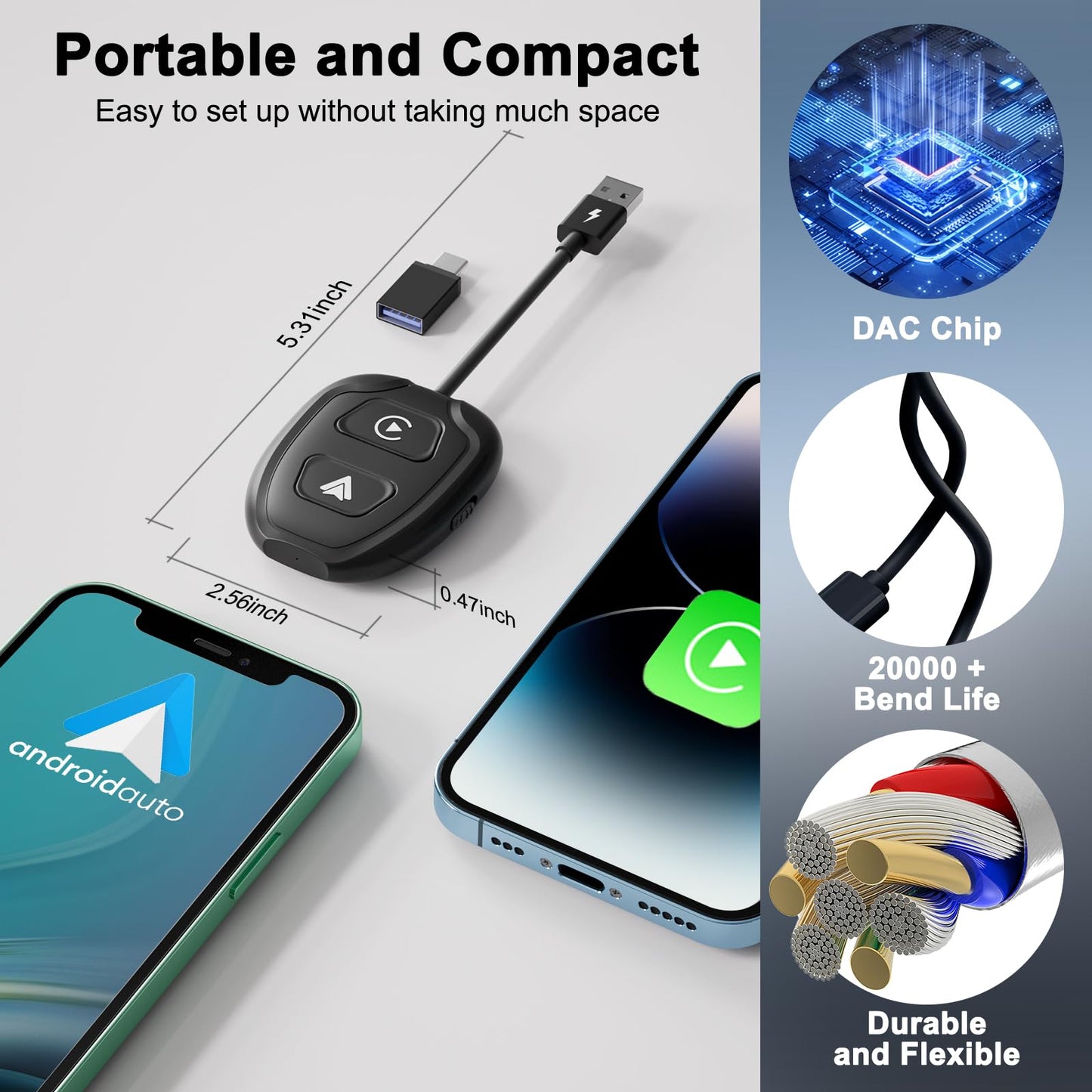 Wireless CarPlay Adapter for iPhone,Converts Factory Wired to Wireless,Plug & Play,Stable Control & No Delay,2025 Upgraded 2 in 1,USB A/C Port to iOS