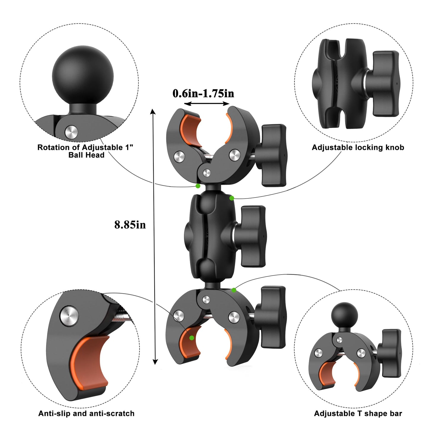 Motorcycle Bike Handlebar Mount for Insta360, DJI OSMO 360 Camera, Double Clamp with Selfie Stick for Insta360 X5 X4 X3, Perfect for Cycling Videos