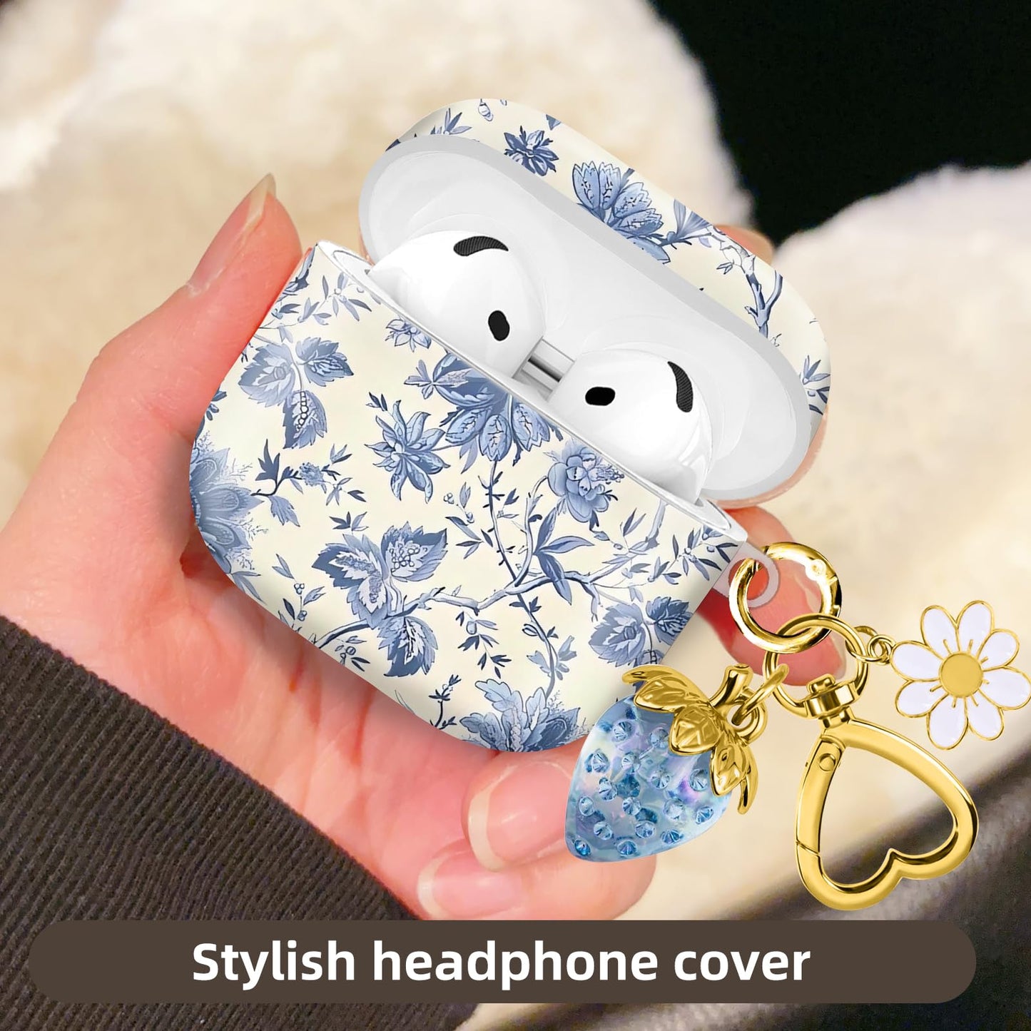 Compatible with AirPod 4,2024, The Full-Protection Shockproof Wireless Earphone case Comes with a Cute and Beautiful Strawberry Keychain Pendant