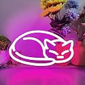 Pink Cat Neon Sign for Wall Decor - Sleeping Kitten LED Neon Light with Dimmable Switch, 11.4" x 6.7" USB Powered Night Light, Aesthetic Room Decor
