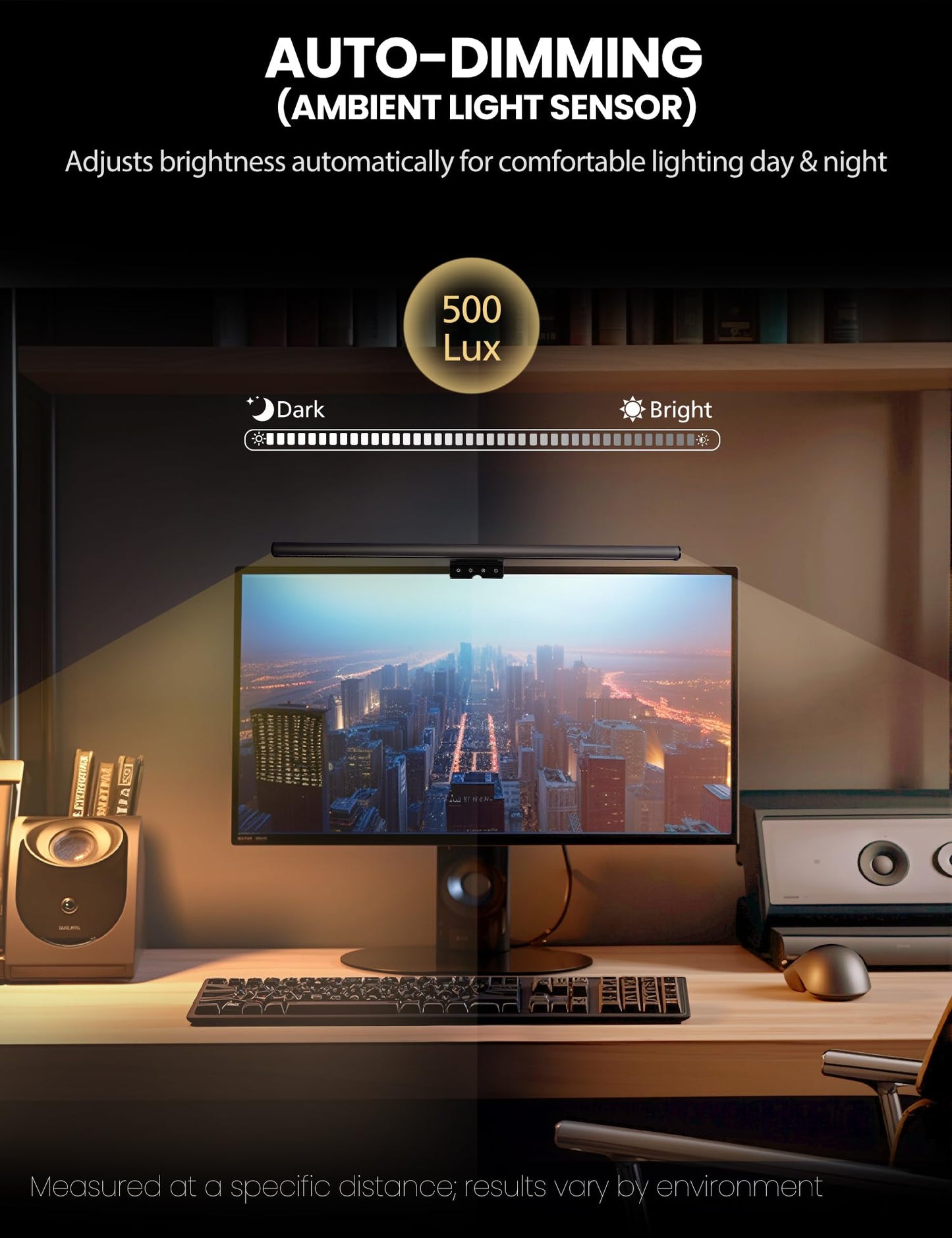 Monitor Light Bar 19.7”, No-Glare Asymmetric Screen Lamp, Auto-Dimming, CRI Ra97, 2700K-6500K & Stepless Dimming, Touch Control, Includes 5V/2A