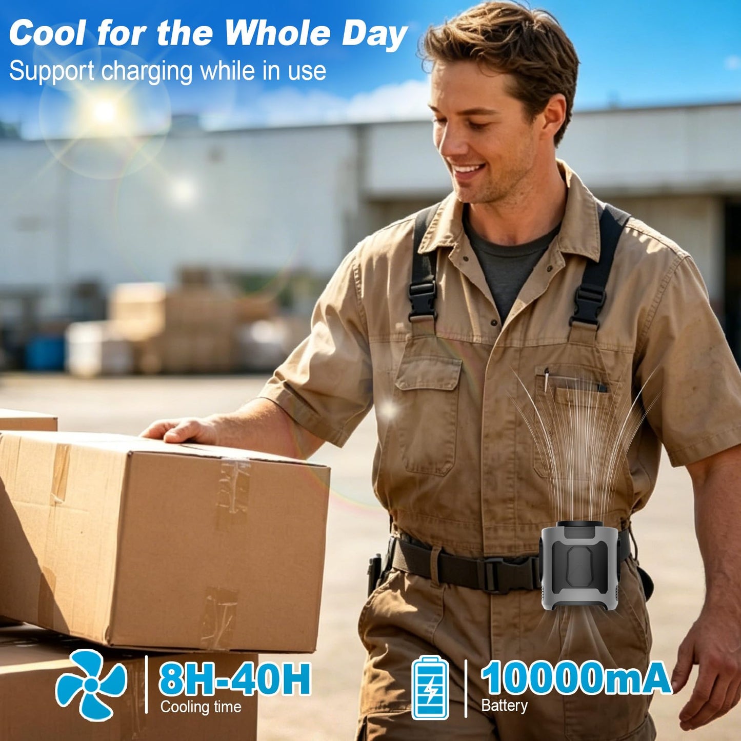 AIRTALLY 10000mAh Portable Waist Fan Clip on, Personal Belt Fan with Light