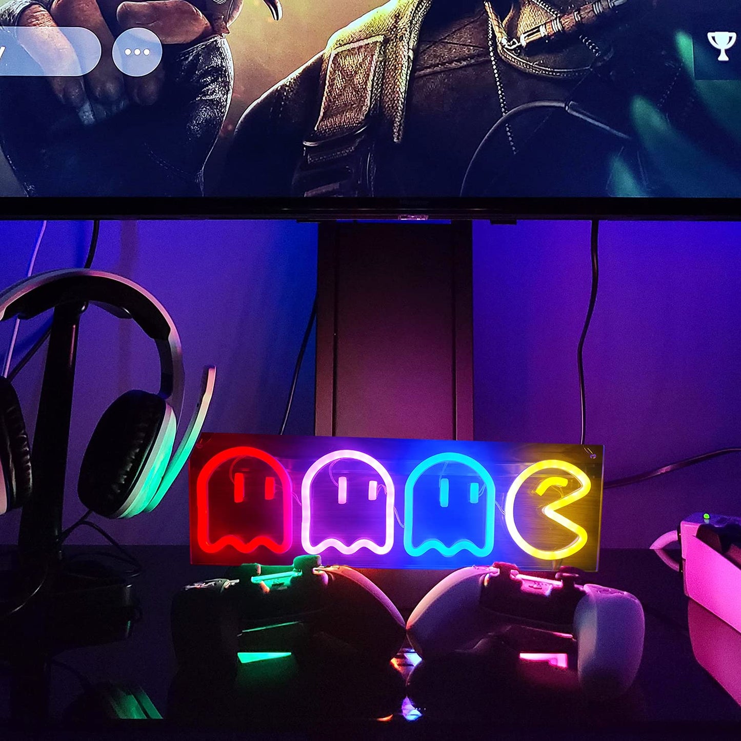 Game Neon Signs Ghost Neon Lights Led Sign Retro Decor Arcade for Game Room Decor with USB/Swicth Led Wall Sign Neon Sign for Bedroom Kids Room Bar