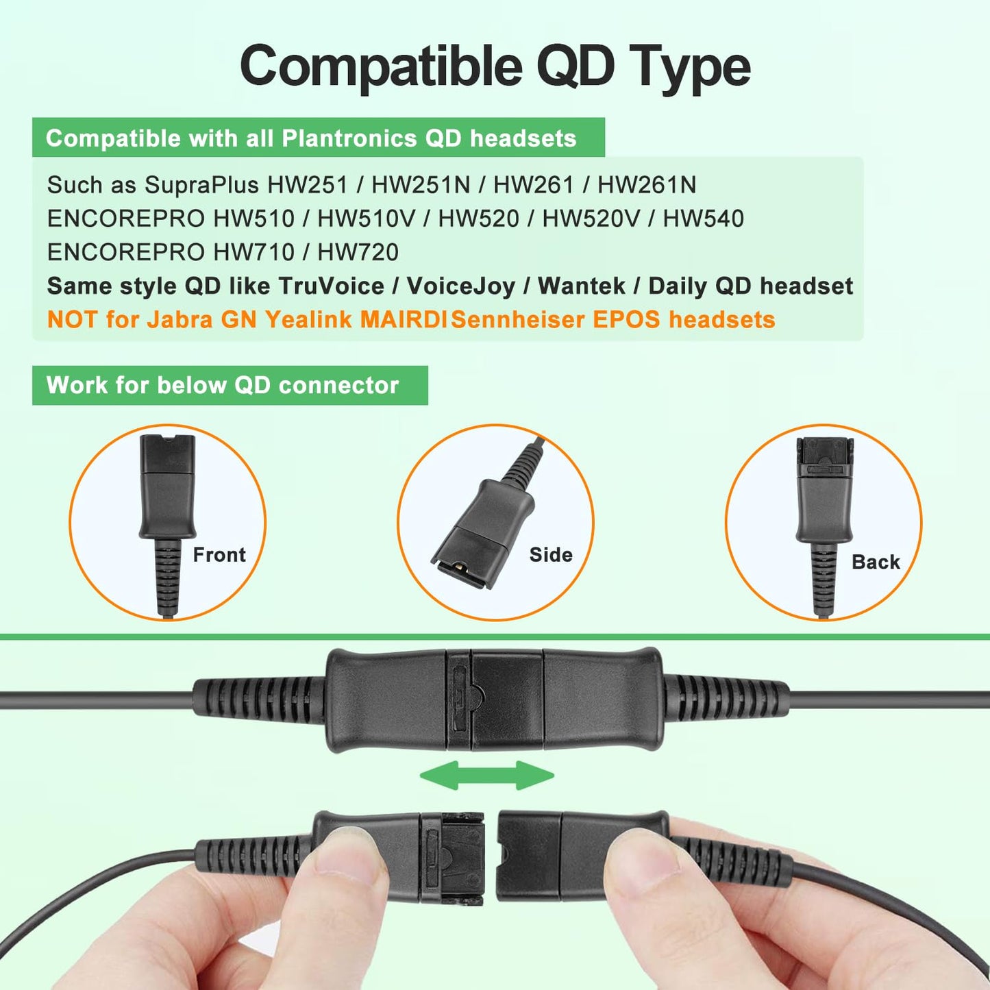 U10P-S Headset Adapter RJ9 Cable for Plantronics Quick Disconnect QD Headsets Wired to RJ9 Phone Headset Adapter Cord Works with Yealink T21P T46G