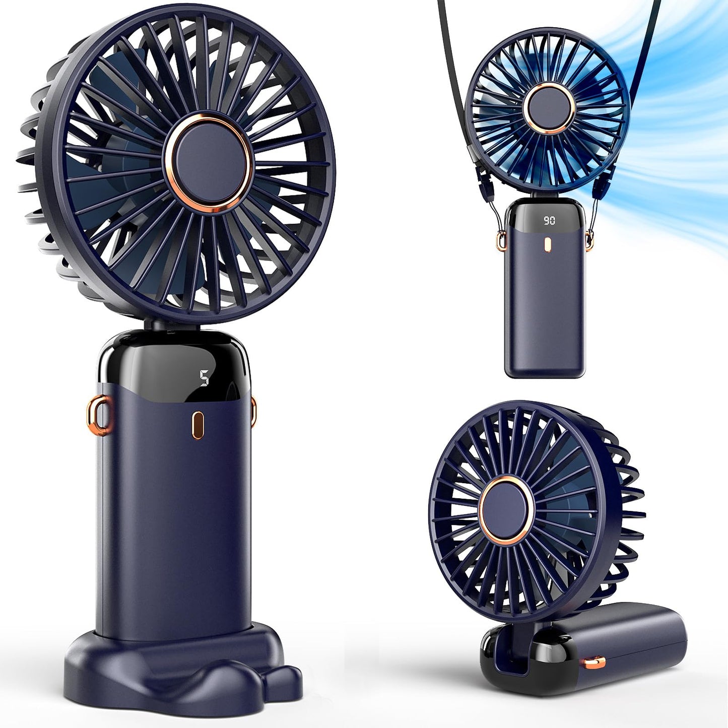 Koonie Handheld Fan, 5 Speeds, 20H Battery, 90° Tilt, Rechargeable, Blue