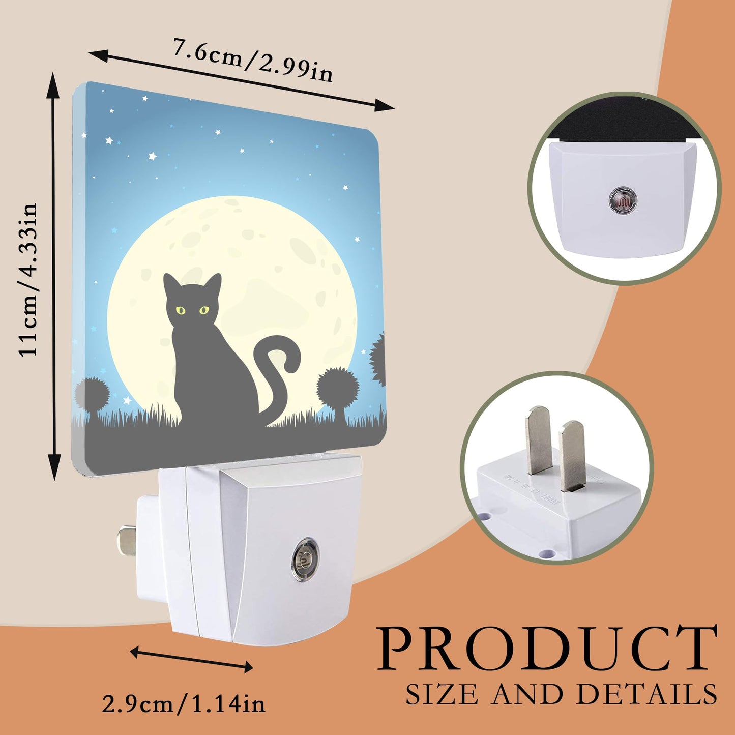 AOWULA Halloween Night Lights Plug into Wall,Black Cat Moon Night Light Dusk to Dawn Sensor LED Lamp 0.5W for Boys/Girls/Women/Men Decorations Room