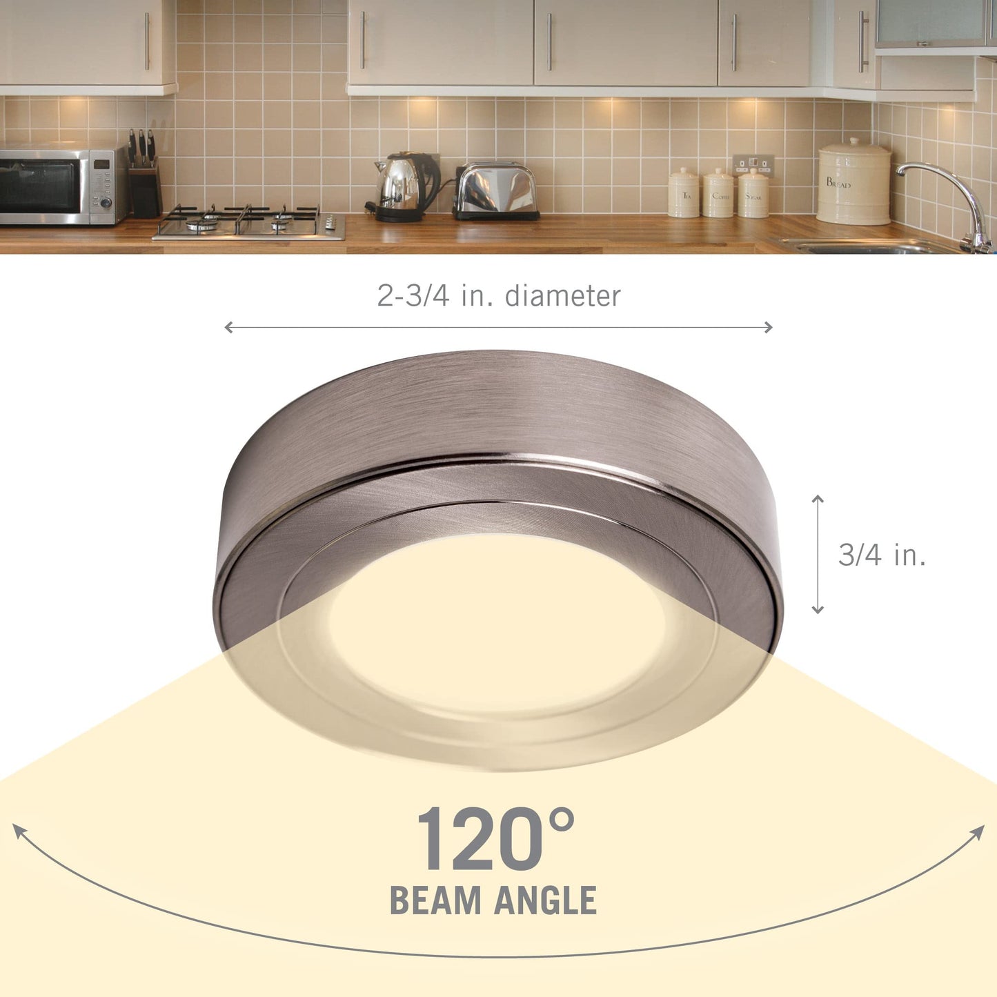 Armacost Lighting PureVue Dimmable Under Cabinet LED Puck Light, 5000K (Daylight-White Light), 2.75 Inch, White Finish - 253412