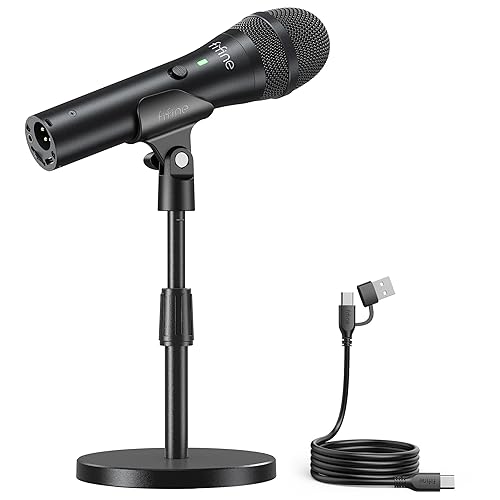 FIFINE USB/XLR Dynamic Microphone for Podcast Recording, Studio Handheld Mic Set with Desktop Stand for Vocal, Voice Over, Streaming, Black-AmpliTank