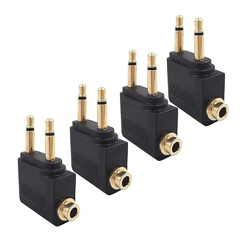 Valefod 4-Pack Airline Airplane Flight Adapters for Headphones, Golden Plated 3.5mm Jack