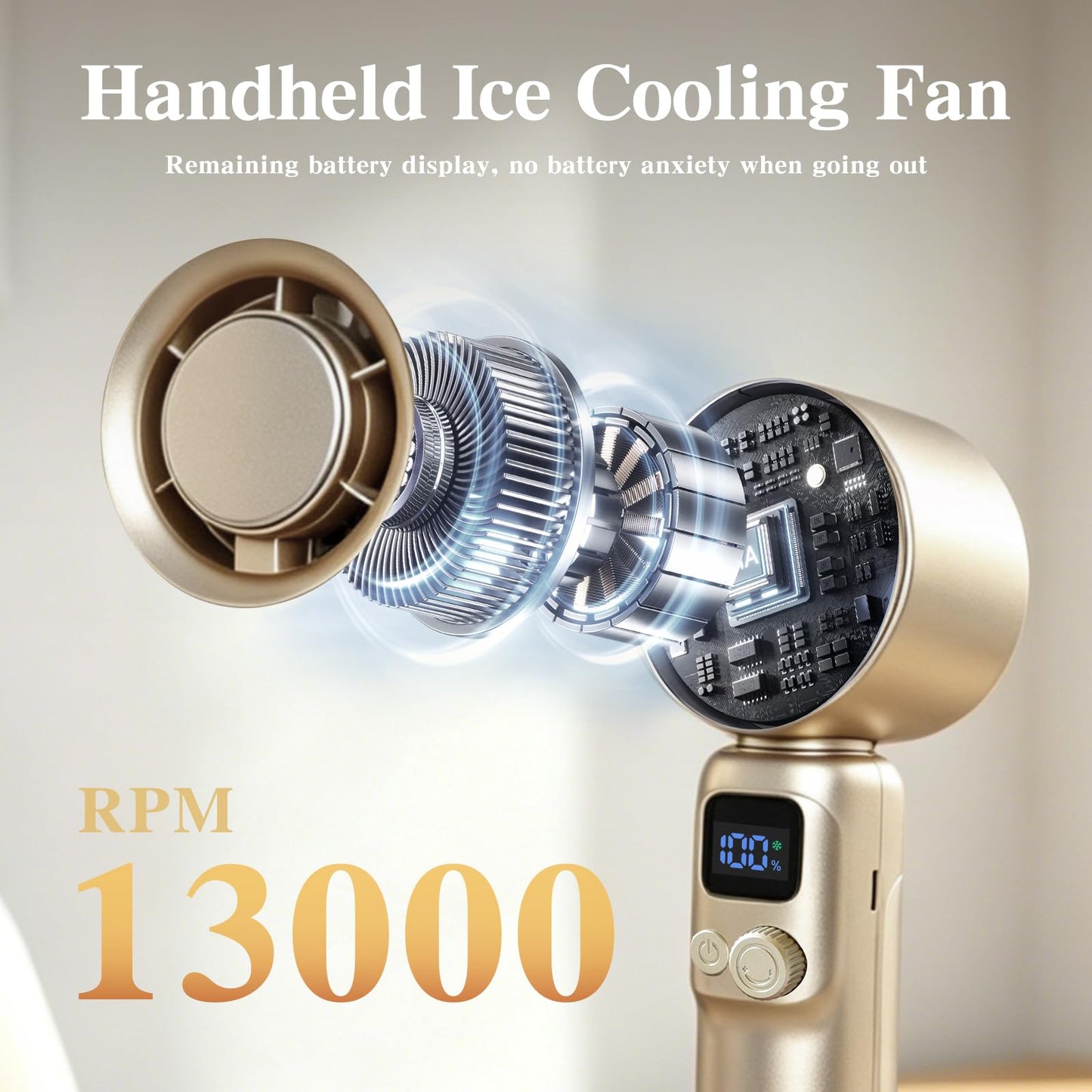 Sderx Handheld Fan, 4000mAh Ice Cooling Turbo Fan with Battery Display