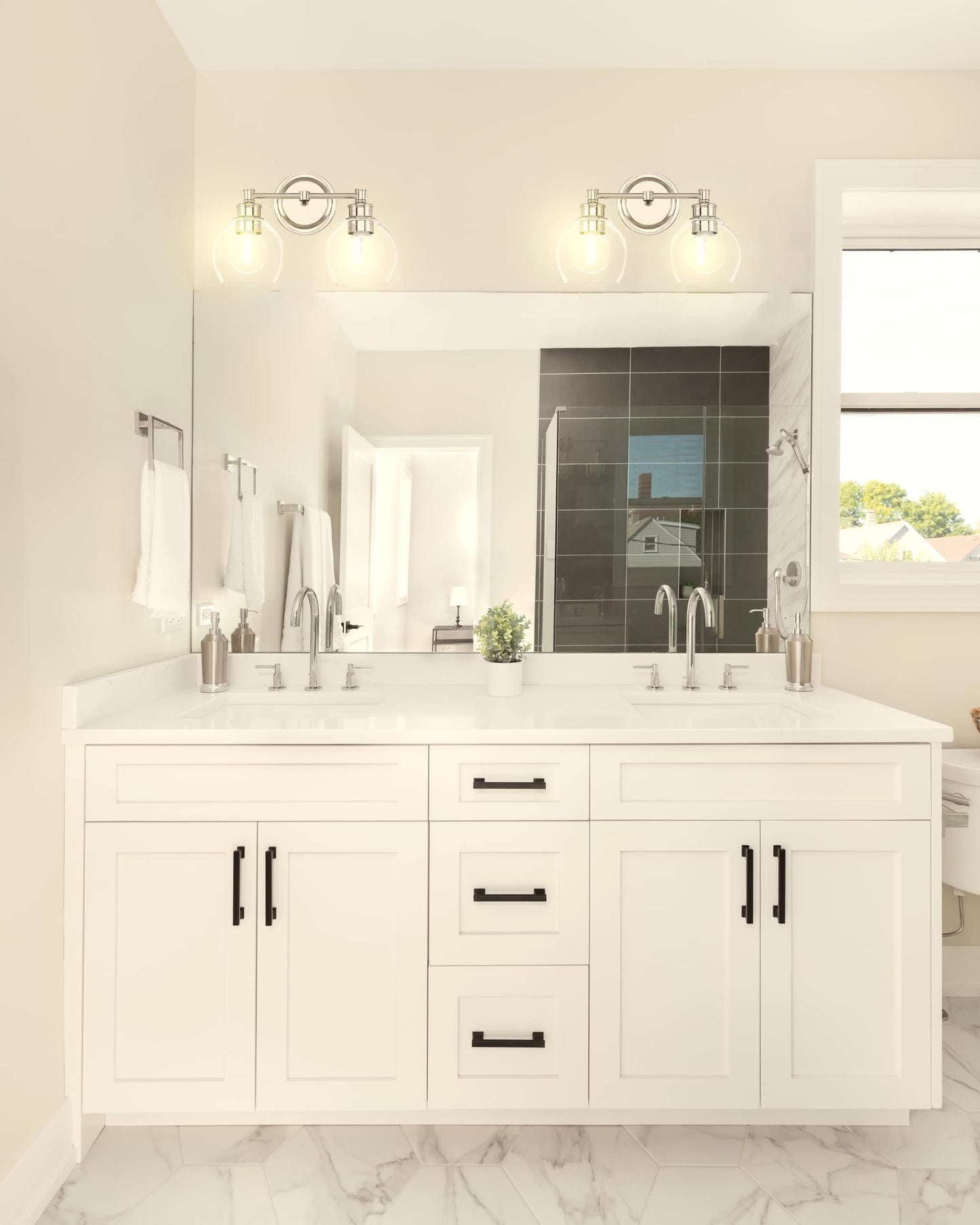Capital Lighting 121121PN-426 Mid-Century Clear Glass Bath Vanity Wall Mount, 2-Light 200 Total Watts, 10" H x 15" W, Polished Nickel