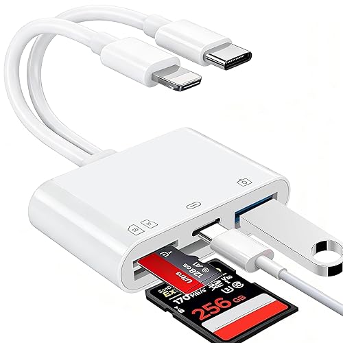 4-in-1 Memory Card Reader,SD Card Reader for iPhone,iPad Memory SD Card Reader USB C&Lightning Dual Port Micro SD Card Reader,Memory Card Reader
