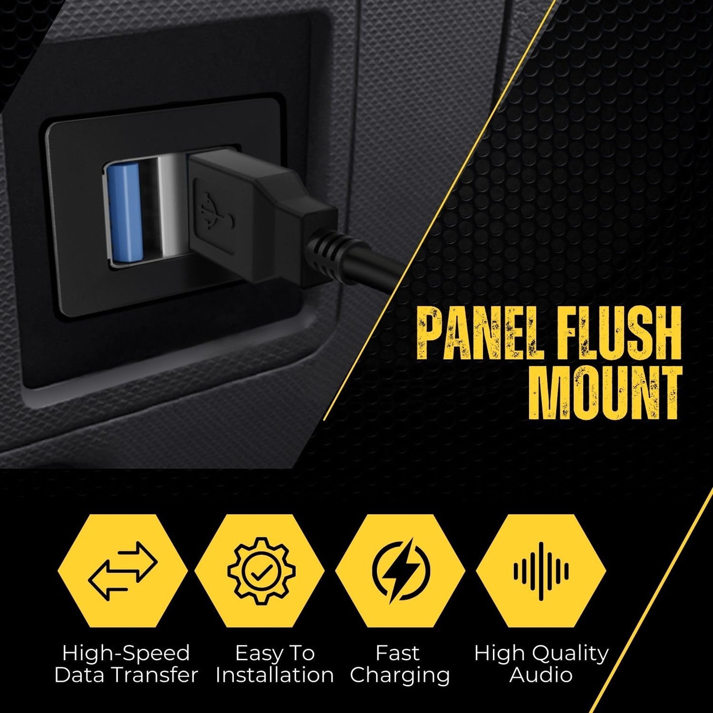 TNP Dual USB 3.0 Flush Mount Cable w/Buckle (Square)- Dashboard Panel Dash Mount 2 Ports Dual USB Socket Plug Jack Connector Extension Wire Cord Water