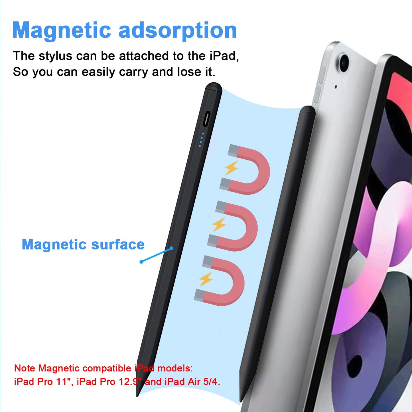 Stylus Pen for iPad 9th&10th - Type-c Charging Pencil for ipad Palm Rejection Active Pen Compatible with (2018-2025) Apple iPad 6/7/8/9/10/11(A16)