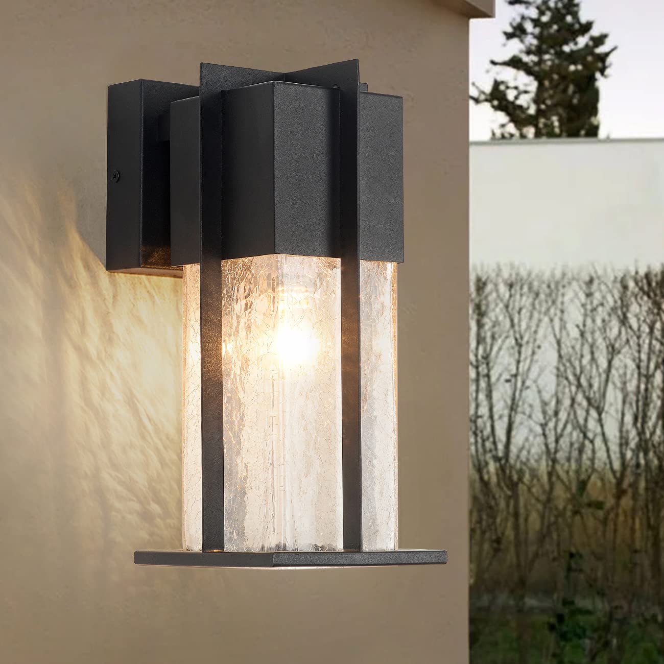 ZEGOLAER Outdoor Wall Light Fixtures with Crack-Like Glass Shade, Modern Outdoor Wall Sconce Exterior Light Fixture IP65 Waterproof, Front Porch Light