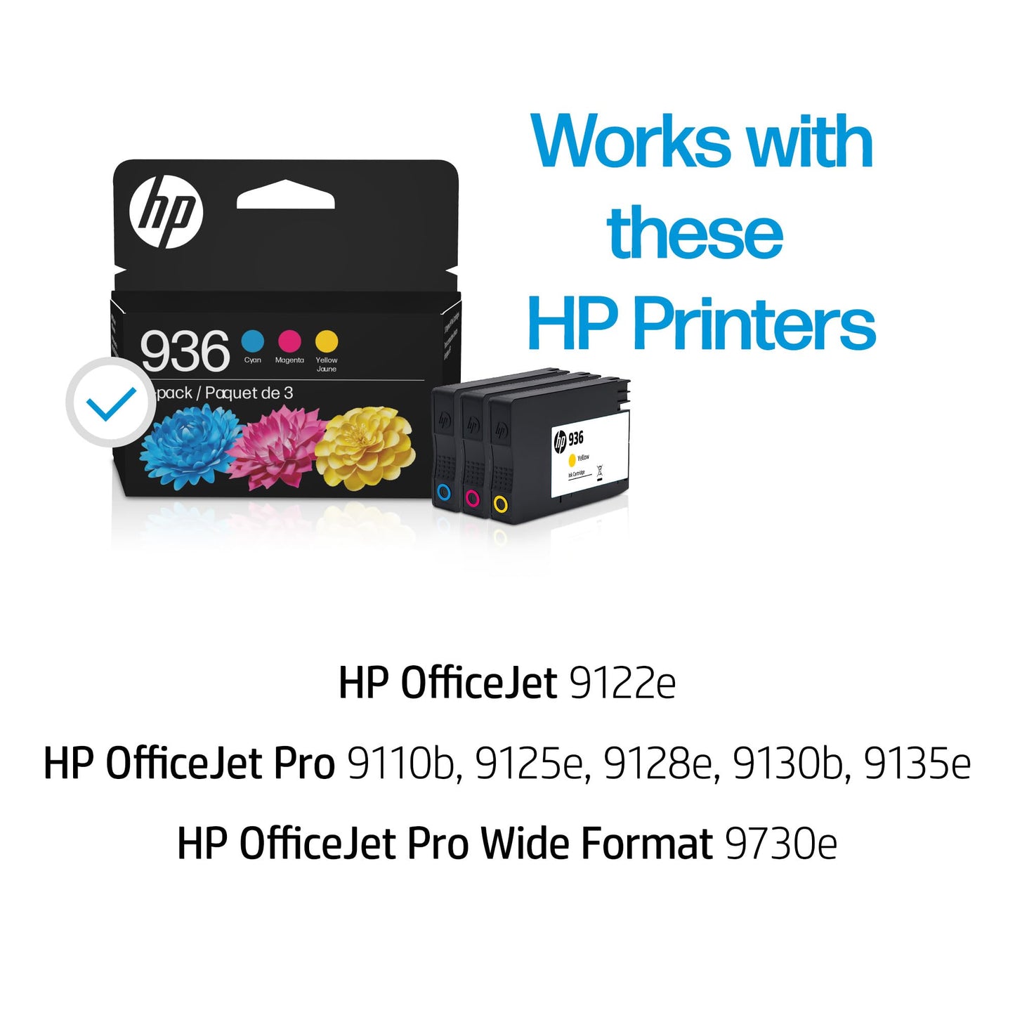 HP 936 Cyan, Magenta, Yellow Ink Cartridges (3-Pack) | Works with OfficeJet 9120, Pro 9110, 9120, 9130, Wide Format 9730 | Eligible for Instant Ink |