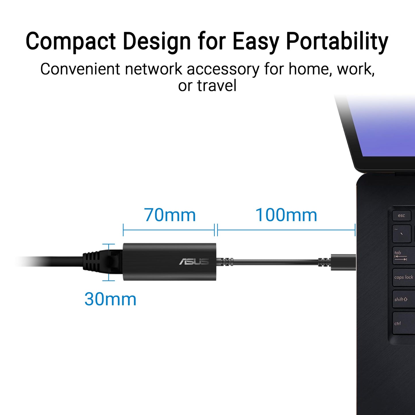 ASUS USB-C2500 V2 2.5Gbps Type-C Wired Network Adapter, RJ45 LAN, USB-C High-Speed Transfer, Compatible with 2.5G/1G/100Mbps