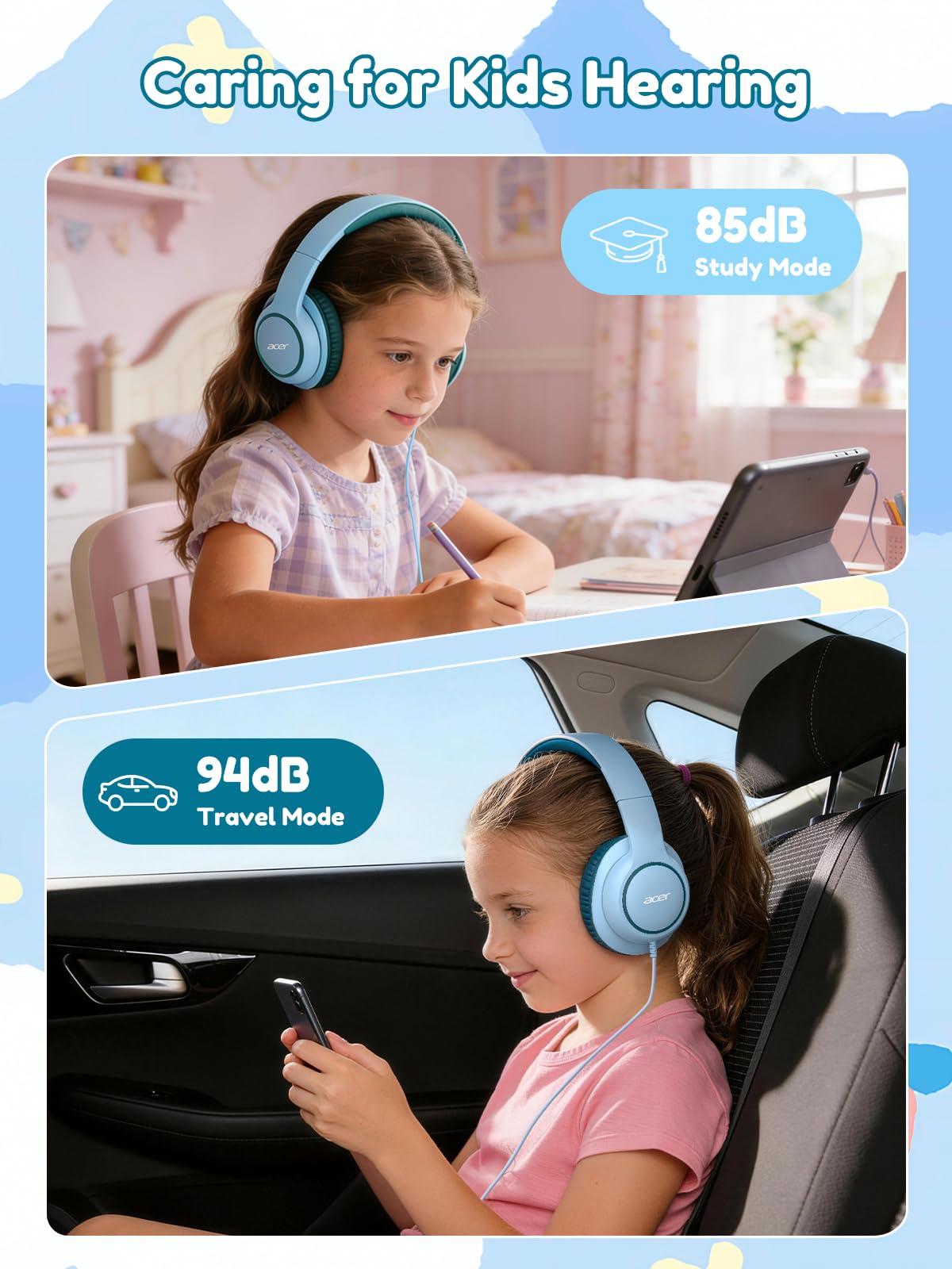 Acer OHW328 Kids Headphones Wired for School - Over Ear Design