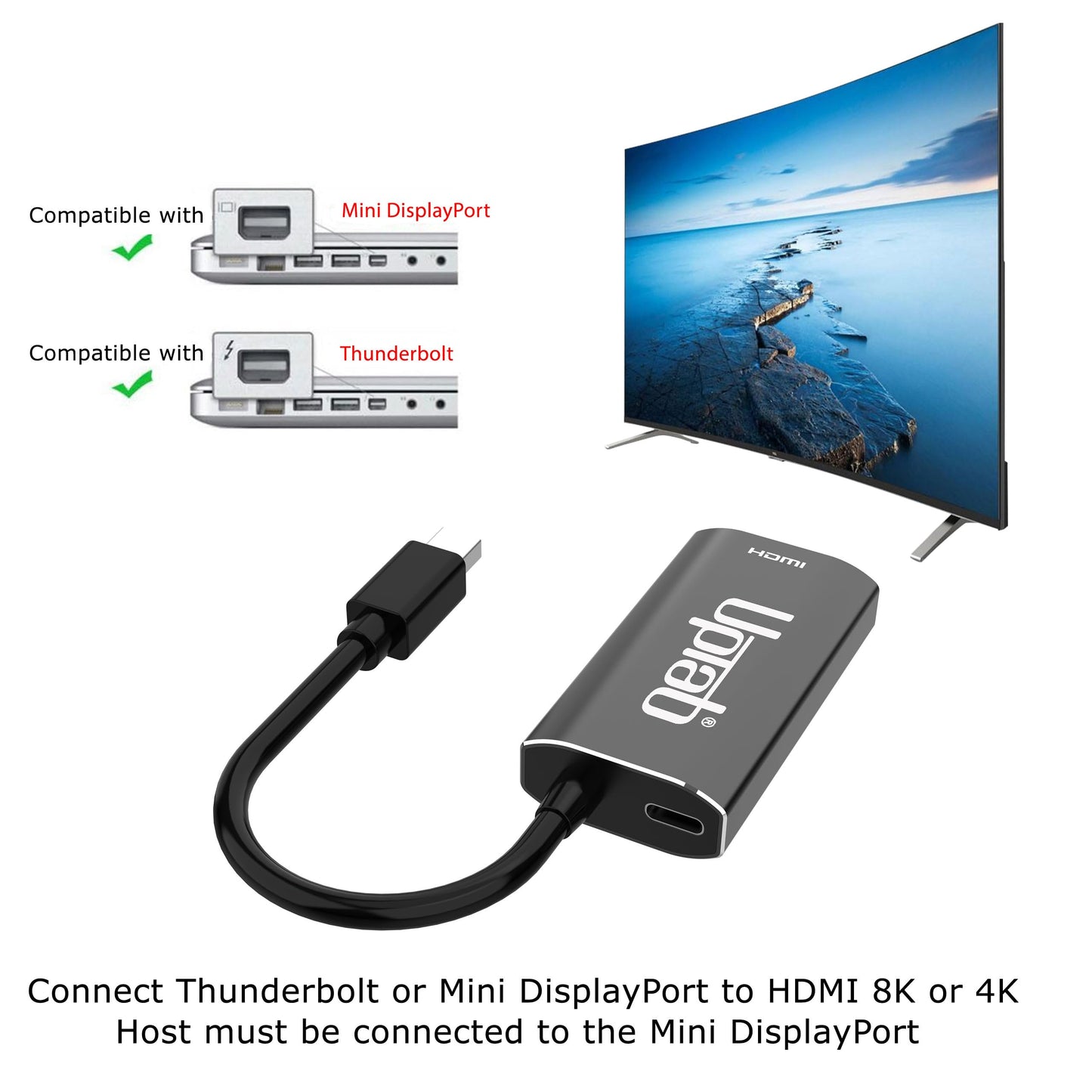 Mini DisplayPort 1.4 to HDMI 2.1 Adapter 8K with HDR (MDP to HDMI 2.1) Mini Display Port to HDMI Adapter 4k 120Hz up to 8K 60Hz with HDR Support