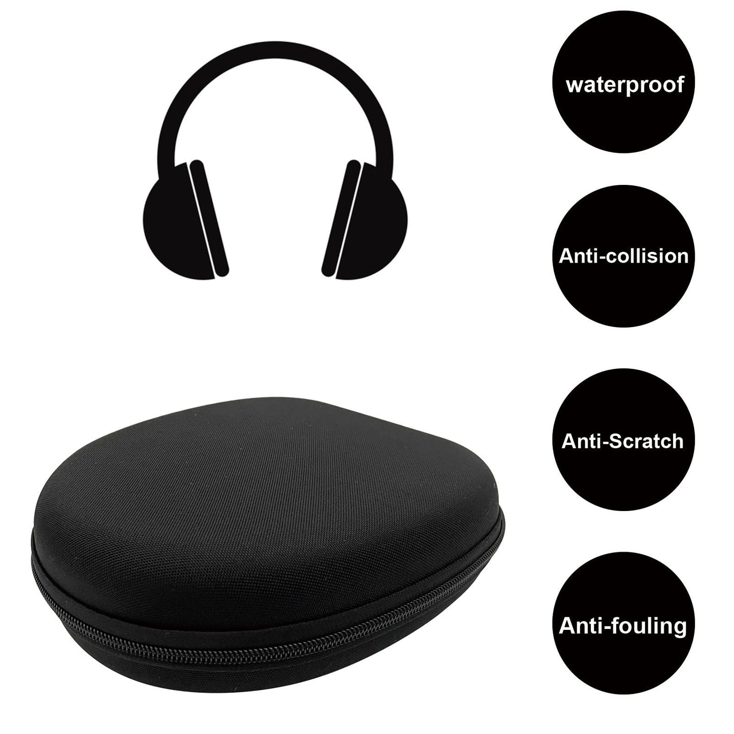 BEILOCKERY Headphone Case, Black Headset Hard Shell Case, Universal Headphone Storage Protective Bag Suitable for Multiple Models of Headphones
