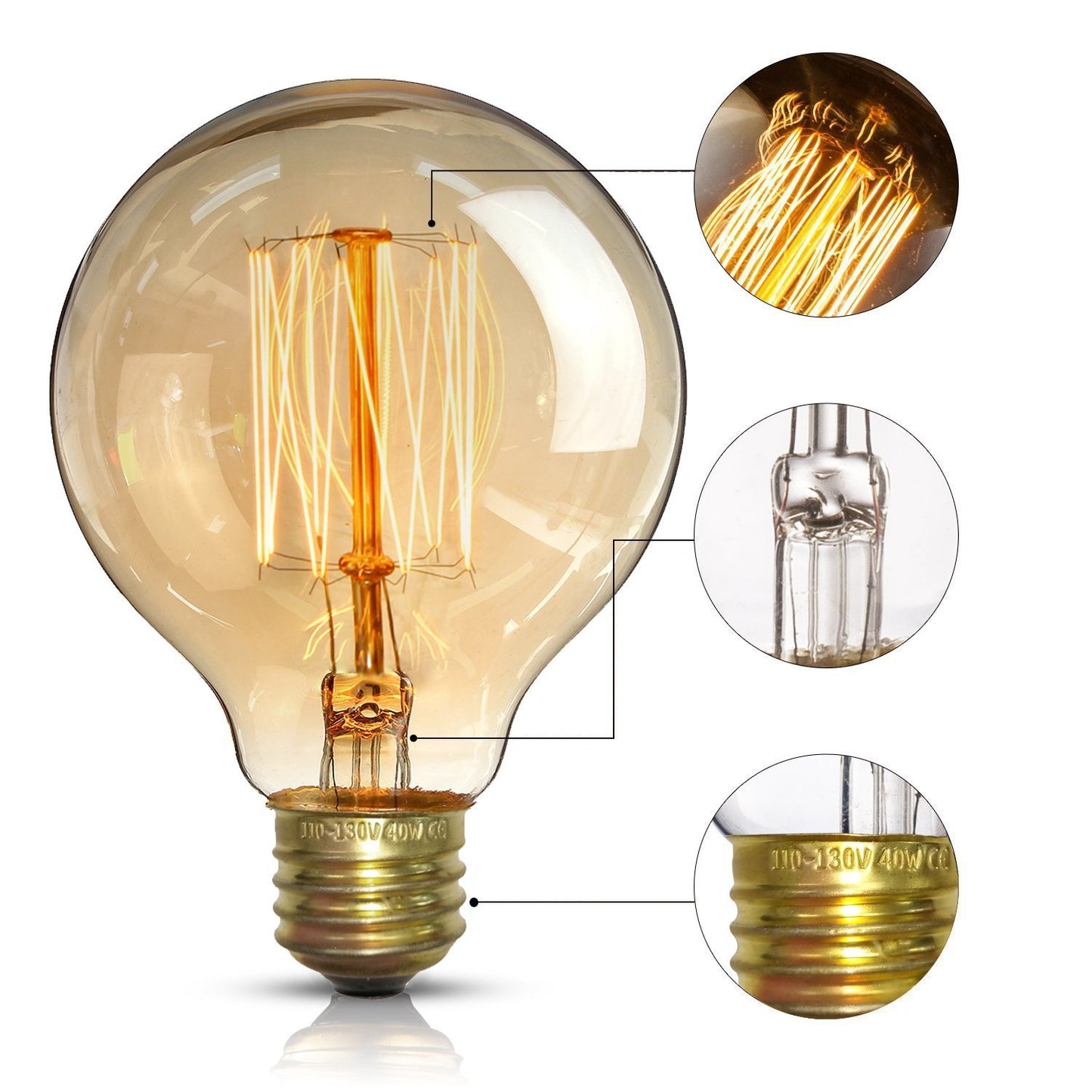 CTKcom Vintage Edison Bulb(4 Pack)- Antique Incandescent Bulbs Dimmable 40W Equivalent Warm Yellow Lamps, for Loft Coffee Bar Kitchen Home Light