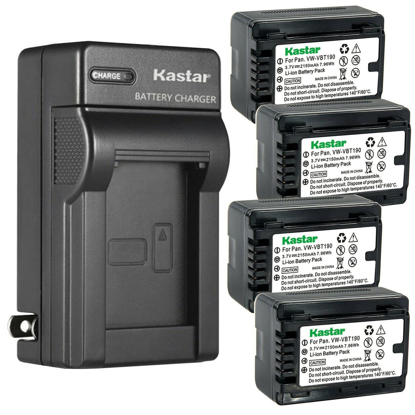 Kastar 4-Pack Battery and AC Wall Charger Replacement for Panasonic HC-VX980GK, HC-VX980M, HC-VX981, HC-VX981K, HC-W570M, HC-W570GK, HC-W570MGK