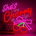 ShShe's The Cherry on Top Neon Sign Cherry Neon Light for Wall Decor Dimmable Pink Bow LED Sign for Bachelorette Party Bridal Shower Wedding Baby