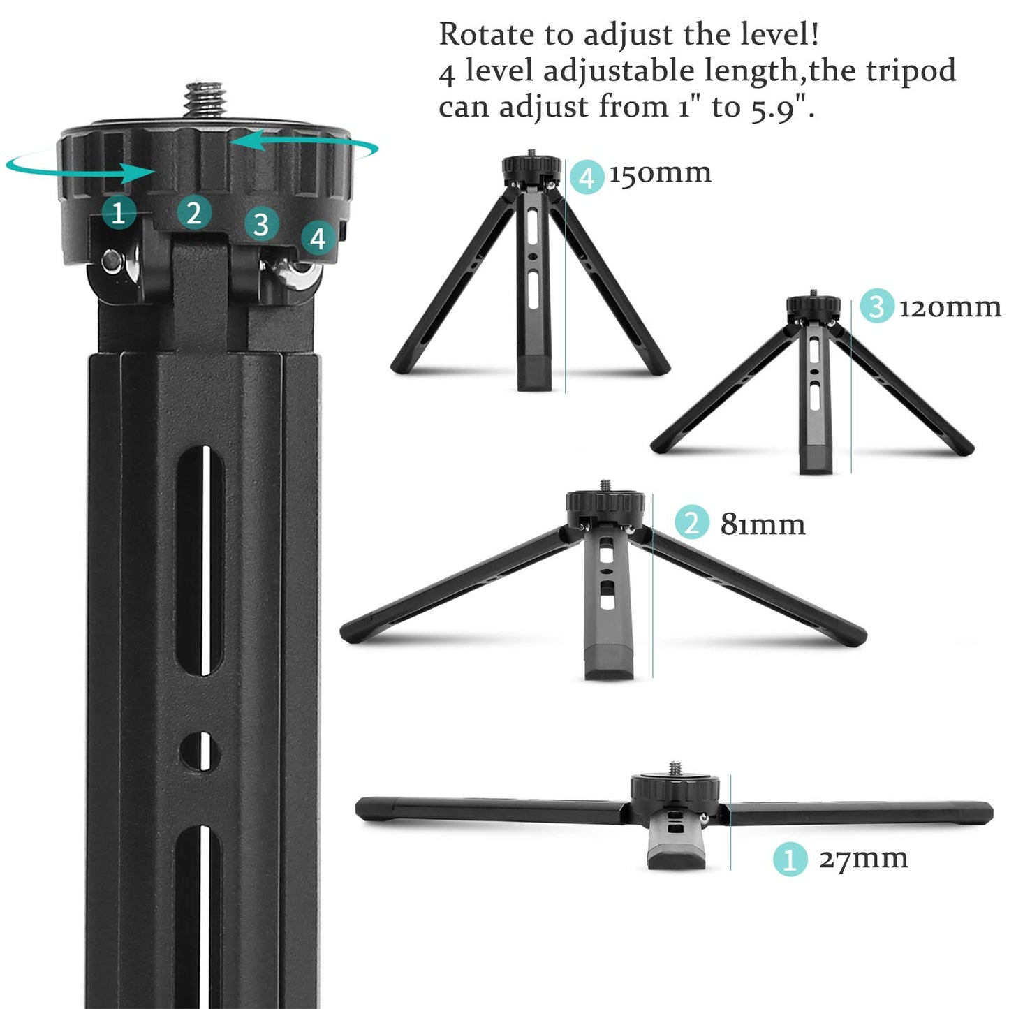 EaxanPic Aluminum Mini Tripod,Desktop Tabletop Stand Tripod for Zhiyun Smooth Q/4, Crane Plus/2, Osmo Mobile, Ronin-S, Vimble 2,Gimbal Handle Grip