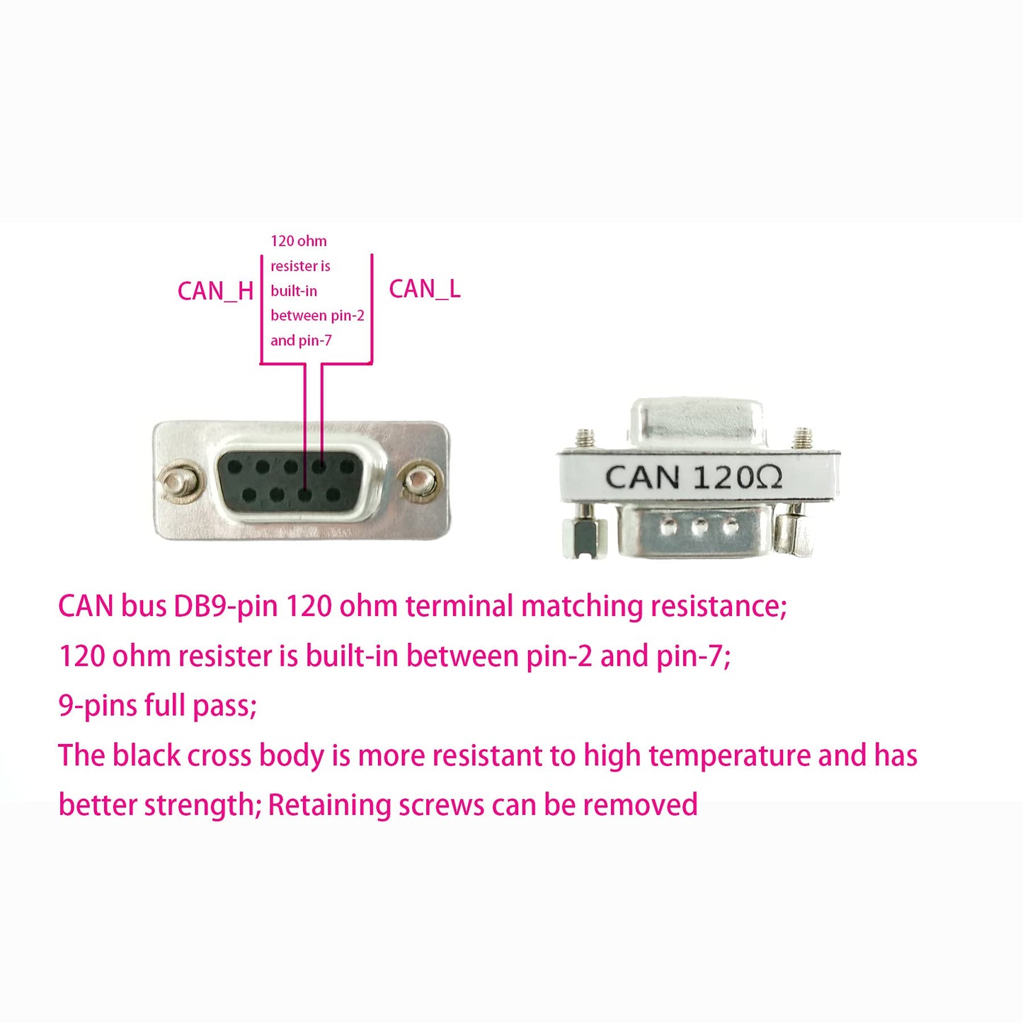 BUELEC CAN DB9 120ohm Adapter 5-Pack - CAN Bus DB9 Male to Female Terminal Connector with High-Precision 120 Ohm Resistance (Accuracy 0.001) PIN2 PIN7