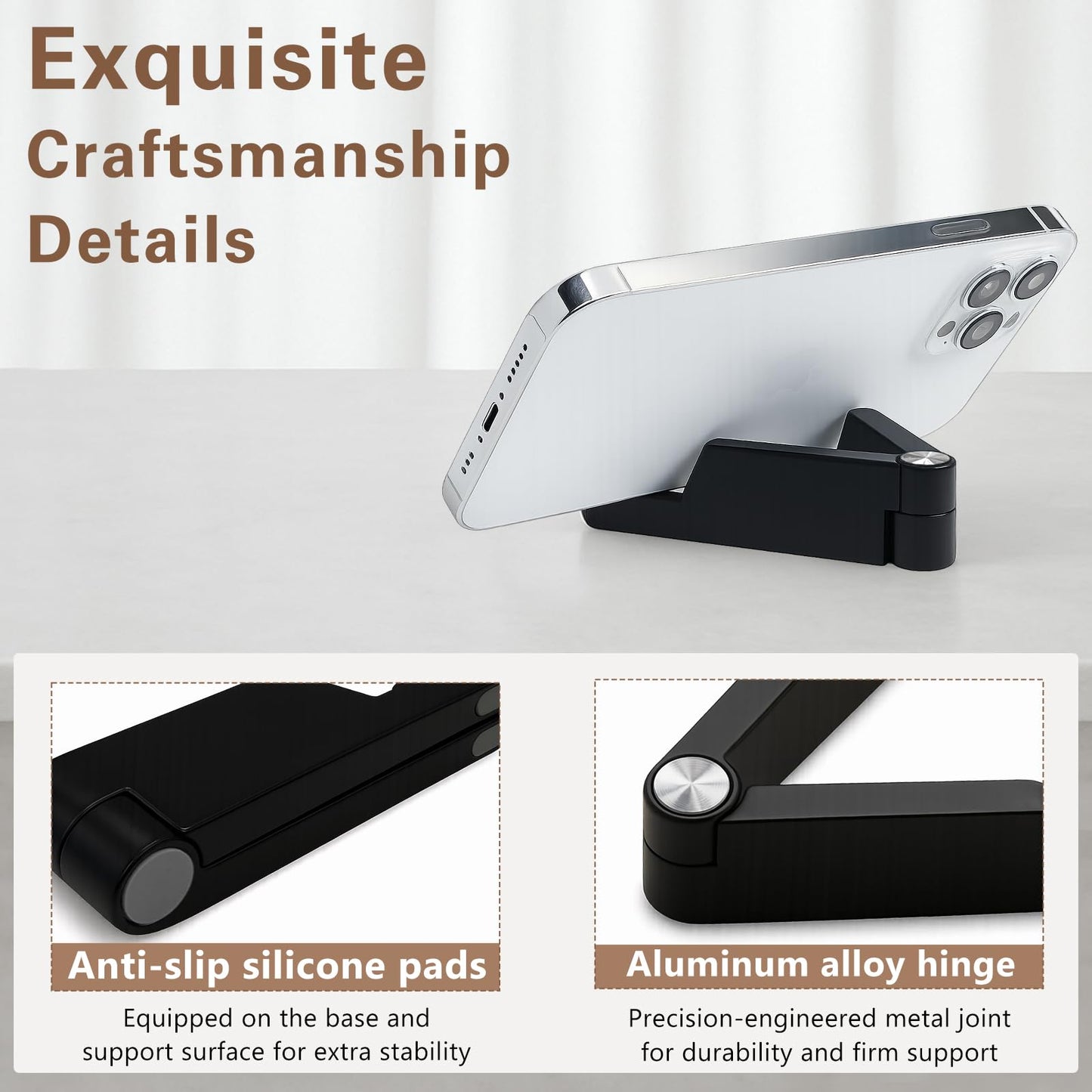 Attkryy Desktop Foldable Phone Stand - Portable Phone & Mini Tablet Holder, Adjustable Cradle for iPhone, for iPad mini, Smartphones and More