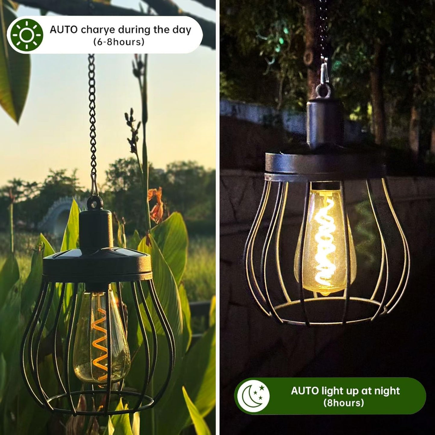 Solar Lantern Outdoor Hanging Lights Upgraded Edison Bulb Design Waterproof LED Lighting Metal Solar Powered Lanterns for Women Mom Grandma for Yard