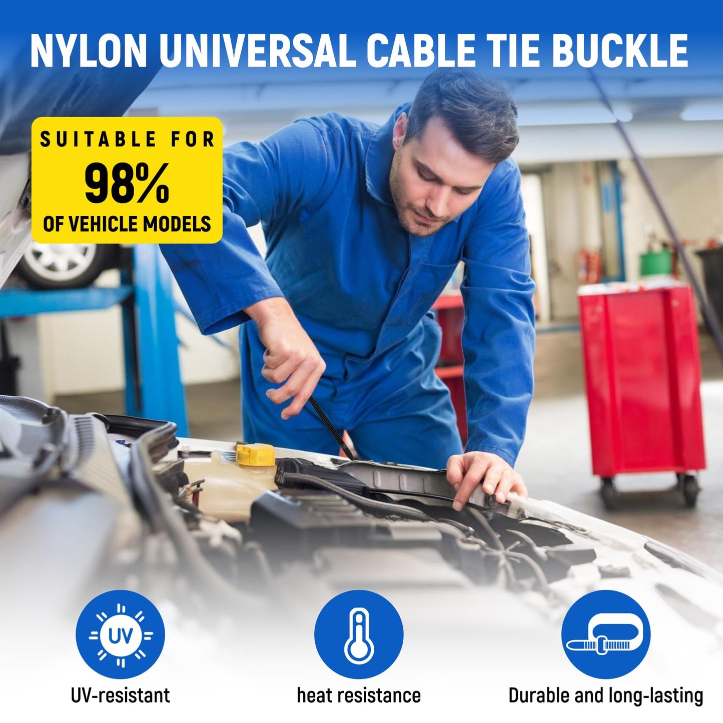 Nylon Universal Cable Tie Buckle, Heavy Duty Self-Locking Nylon Zip Ties Holder, New Multifunctional Cable Tie Buckle for Car Daily Repair (100 Pcs)