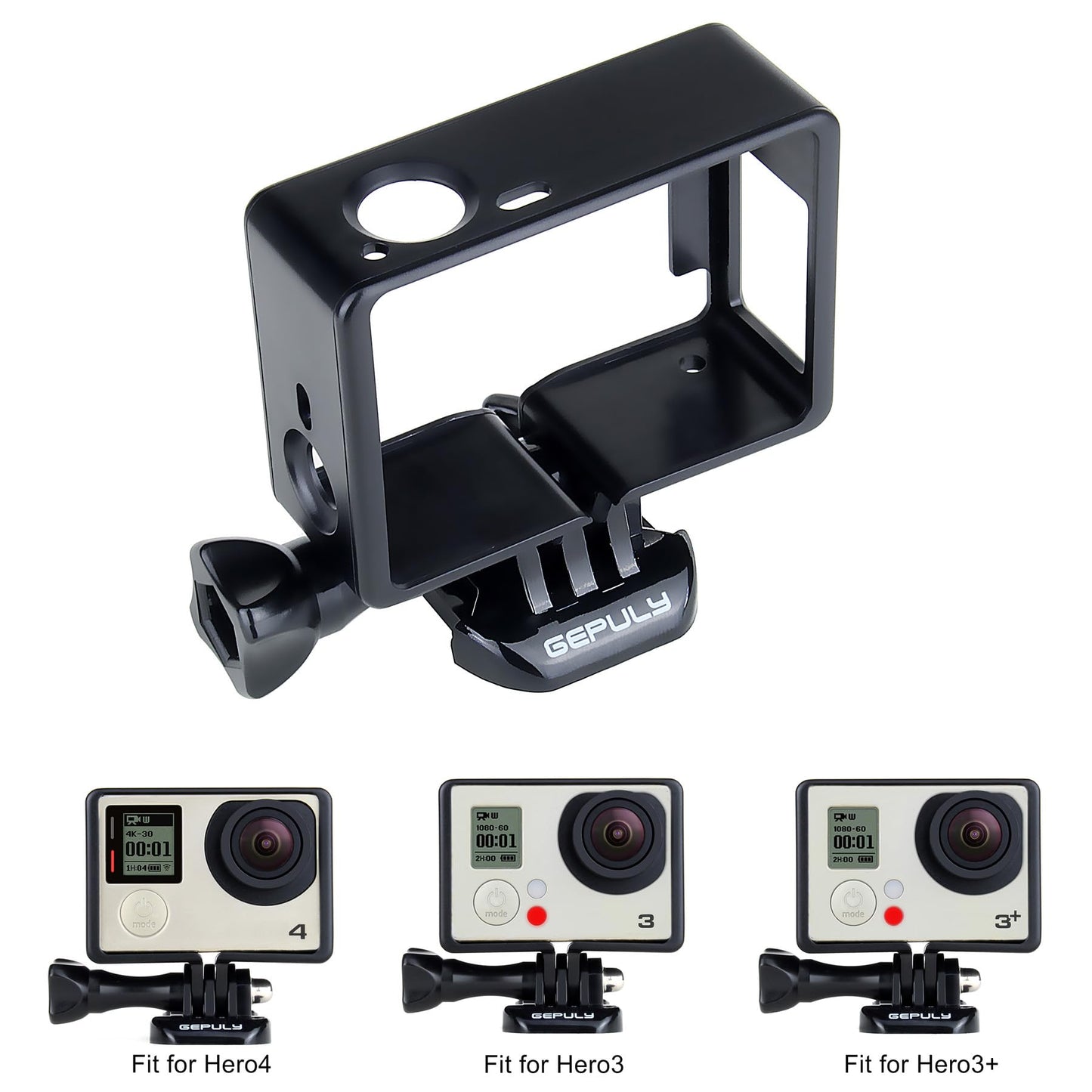 GEPULY Frame Mount Protective Housing Case with Bracket Accessories and Lens Cap for GoPro Hero 3, Hero3+, Hero 4 Black Silver Cameras