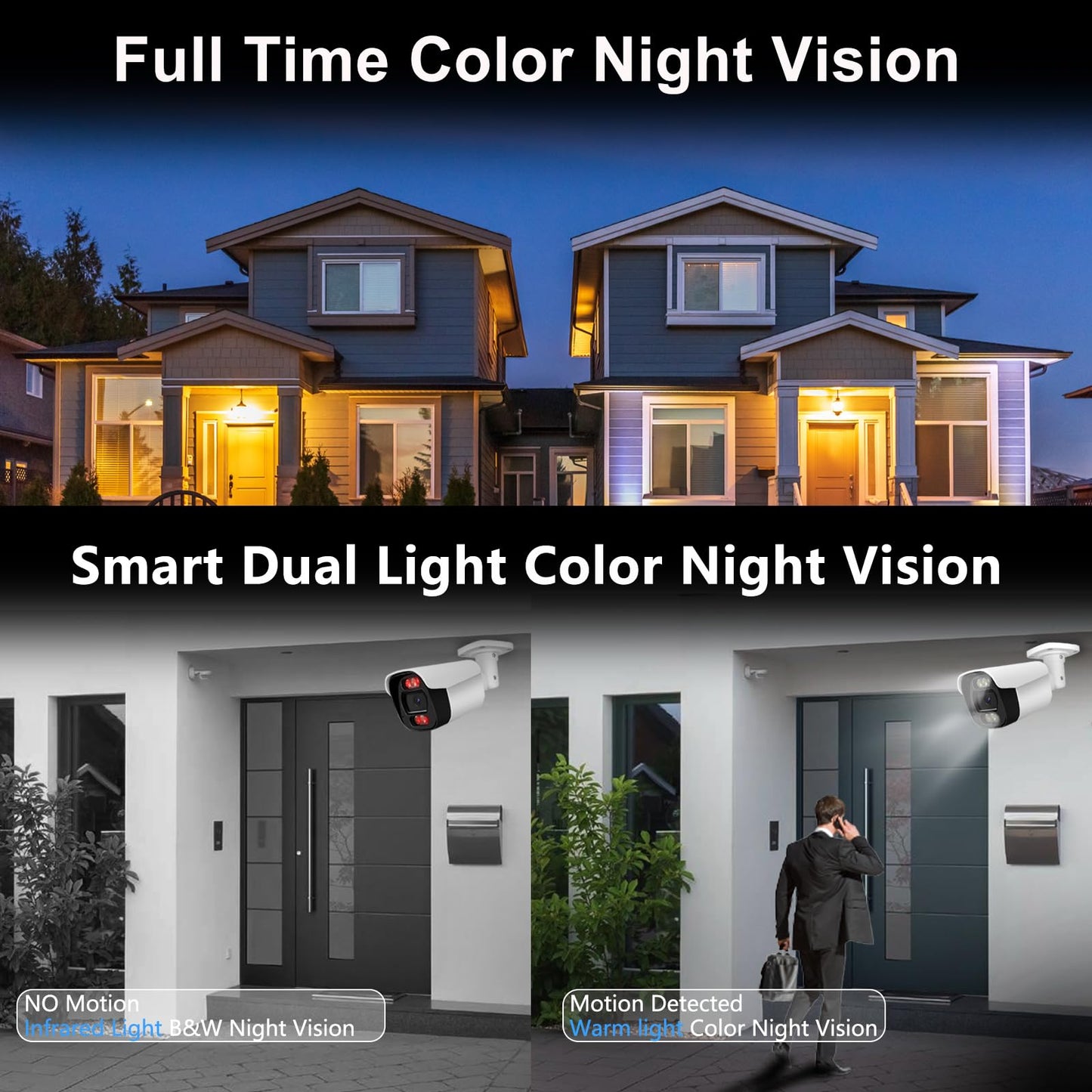 Tennoz 5MP PoE IP Bullet Camera Outdoor, Full Color Security IP Camera with Smart Dual Light, Two Way Talk, 98ft Night Vision, 110°Wide Angle