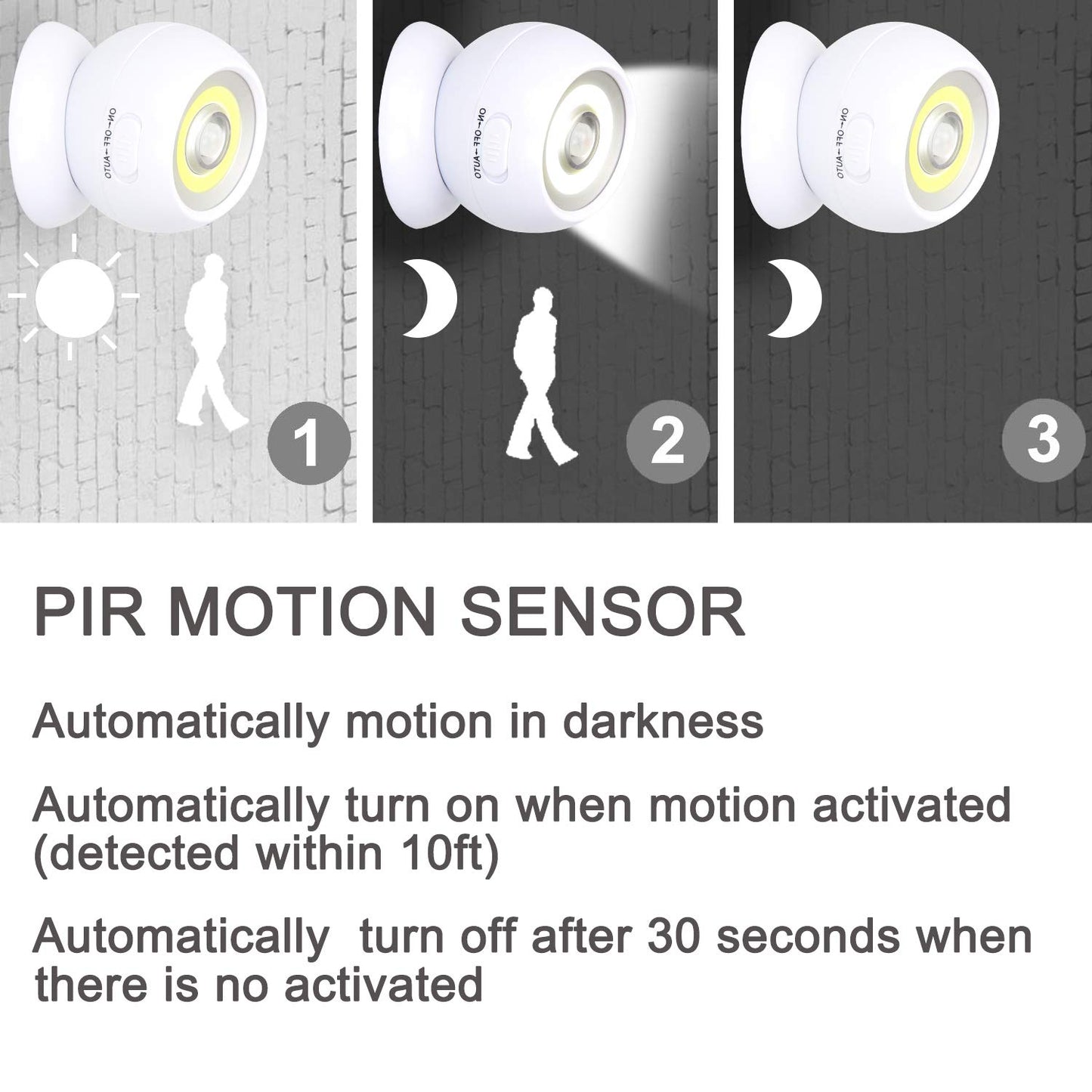 Lebote Motion Sensor Light Battery Powered Wall Light Battery Operated Motion Spotlight Waterproof Indoor/Outdoor LED Motion Lights for Garage Porch